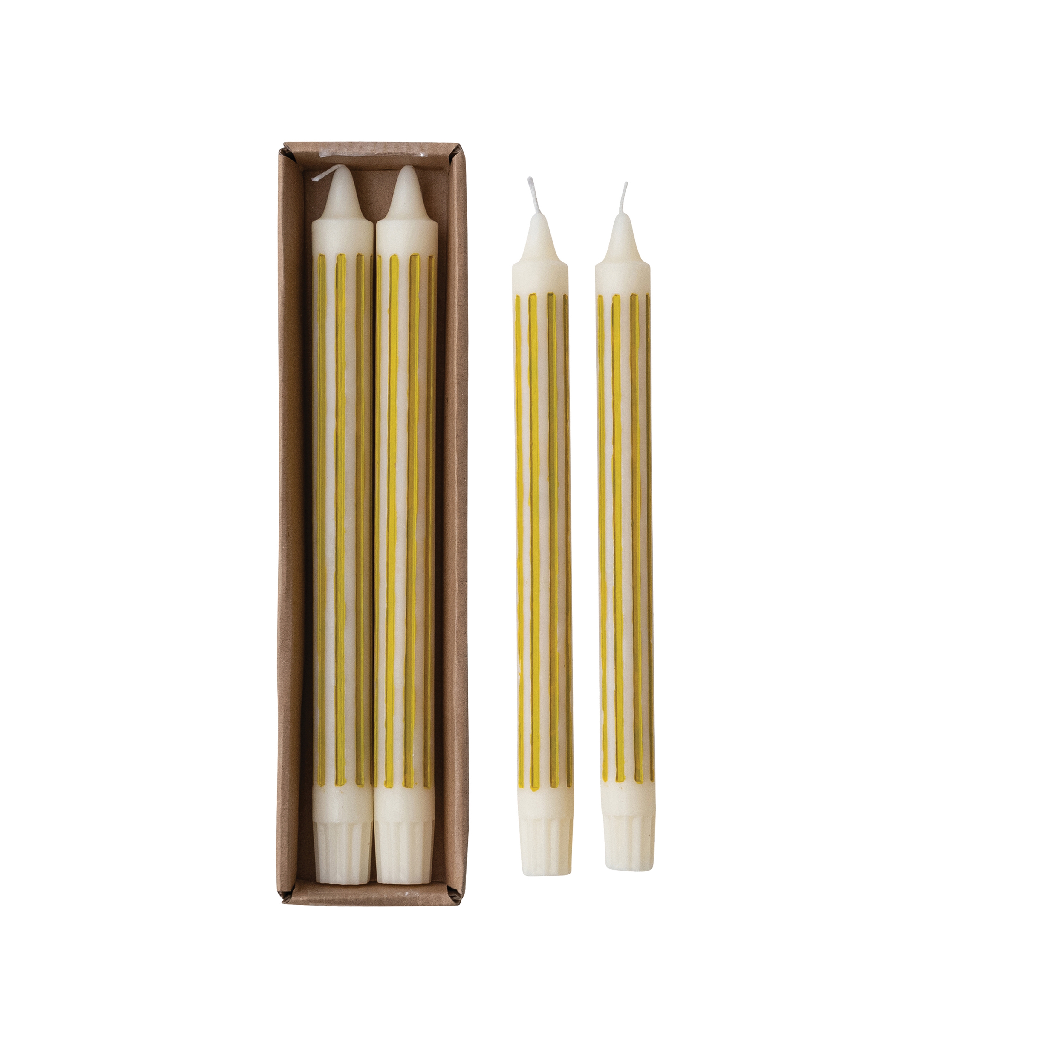 2-Piece Unscented Vertical-Striped Taper Candles in Box, Chartreuse - Image 0