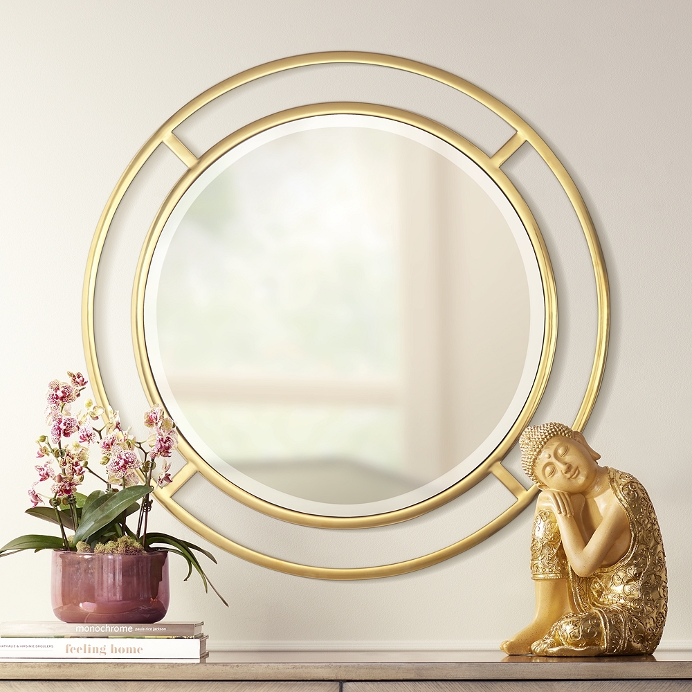 Teegan 33" Round Gold Openwork Wall Mirror - Style # 69X33 - Image 0
