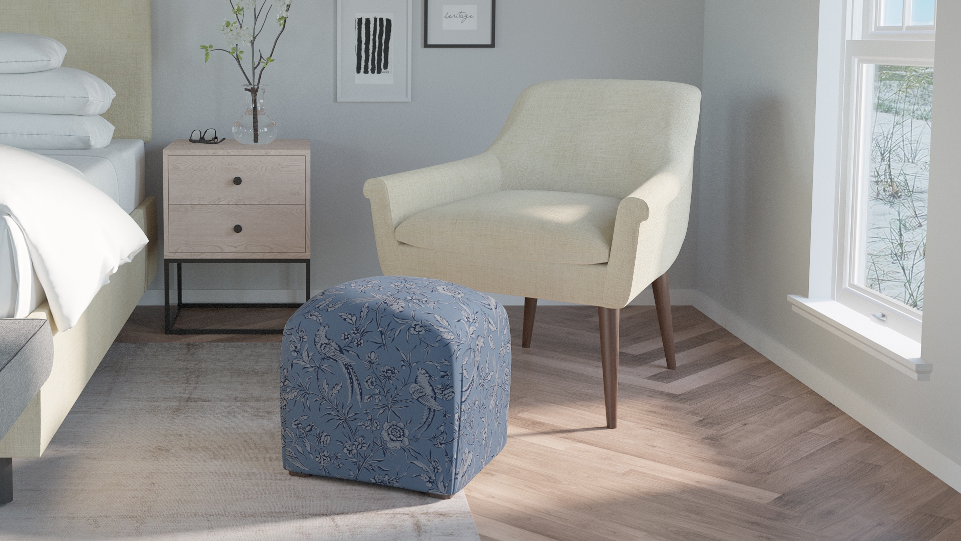 Deco Ottoman, Blue Aviary - Image 2