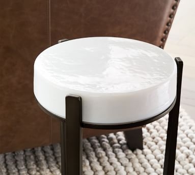 Cori 10" Round Accent Table, Recycled Milk Glass Top/Bronze Base - Image 4