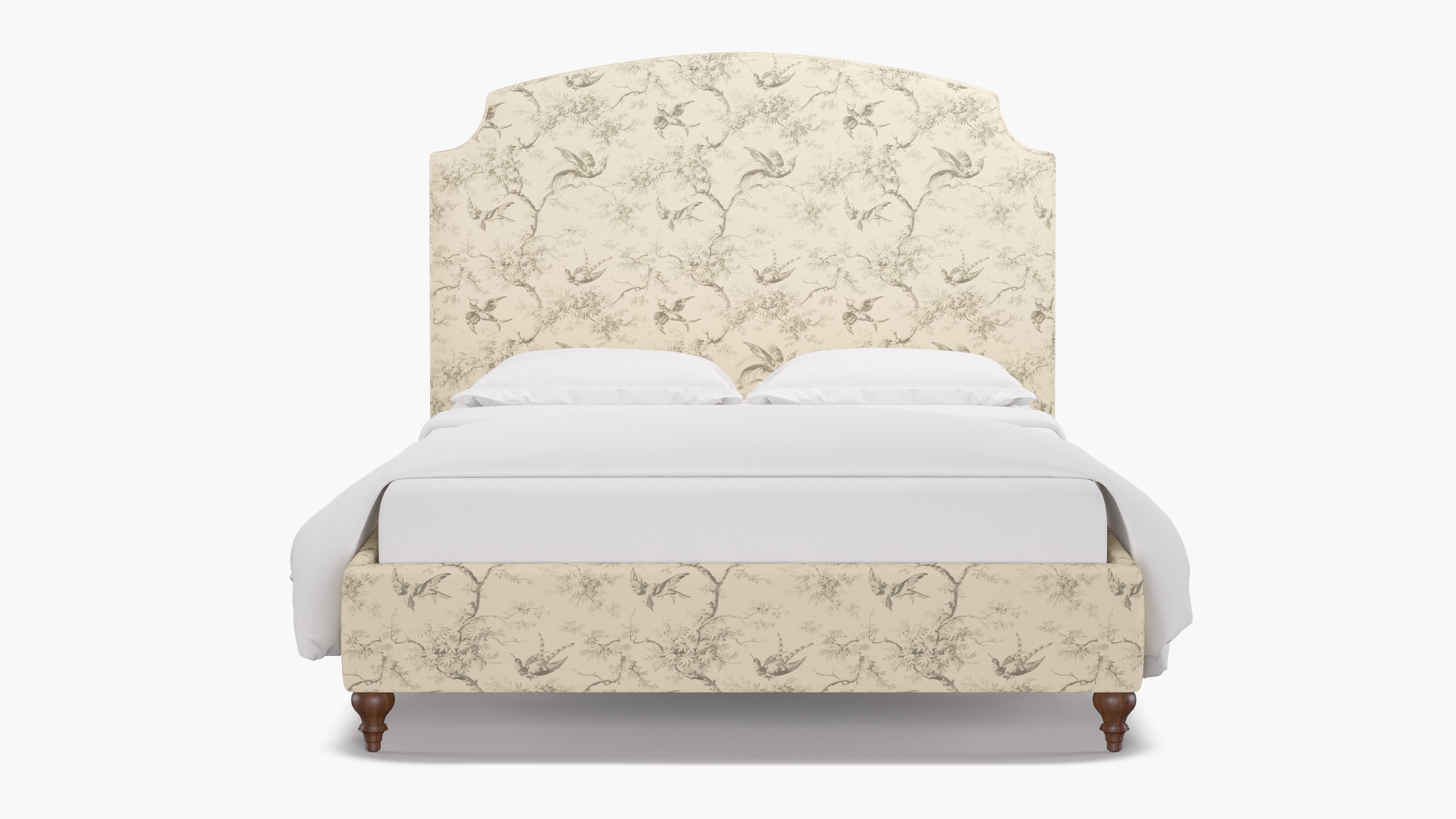 Cove Bed, Cream Swallows, Walnut Traditional Turned Leg, Queen - Image 0