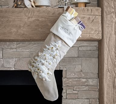 Embellished Velvet Stocking, Snowflake, Ivory, Medium - Image 4