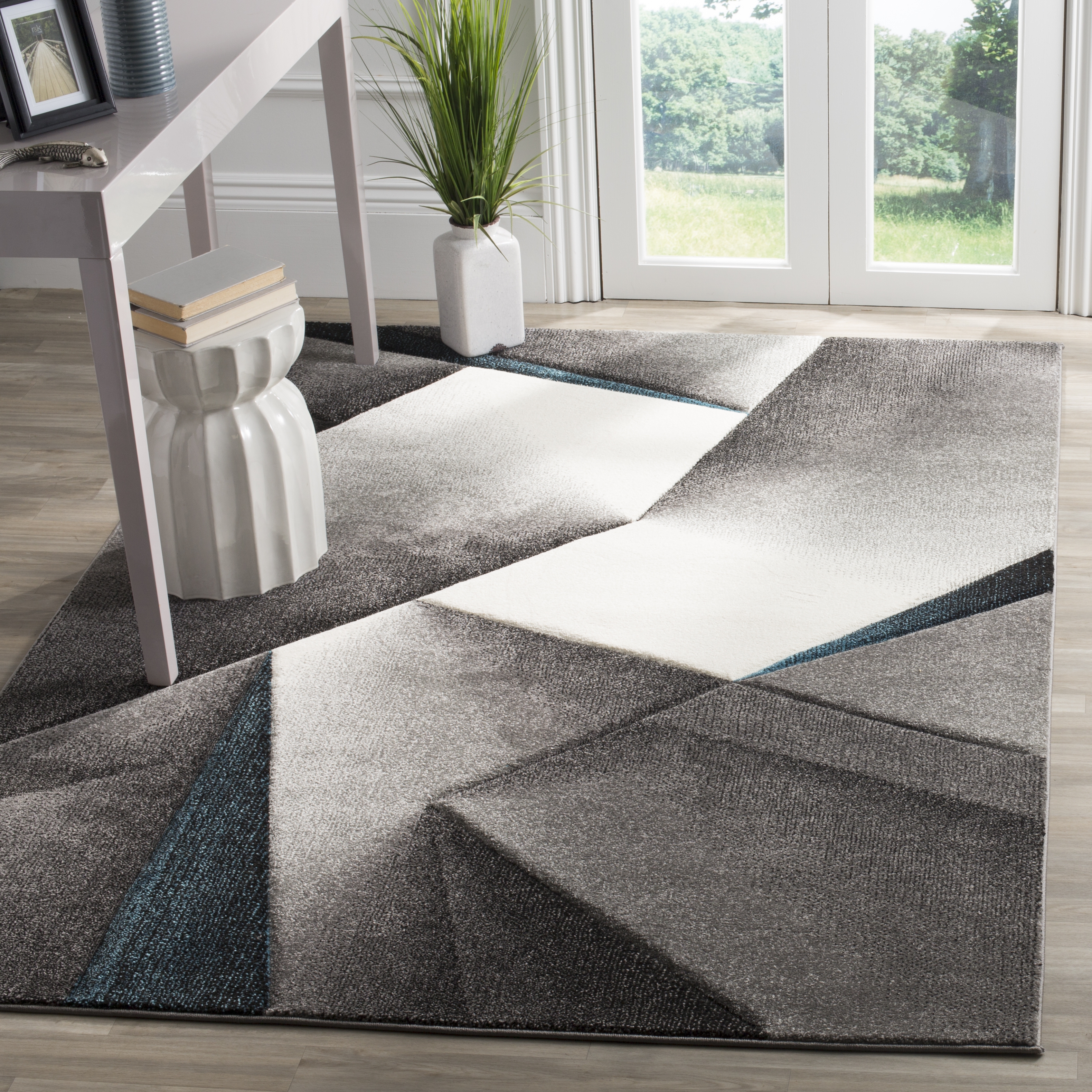 Arlo Home Woven Area Rug, HLW714D, Grey/Teal,  5' 3" X 7' 6" - Image 1