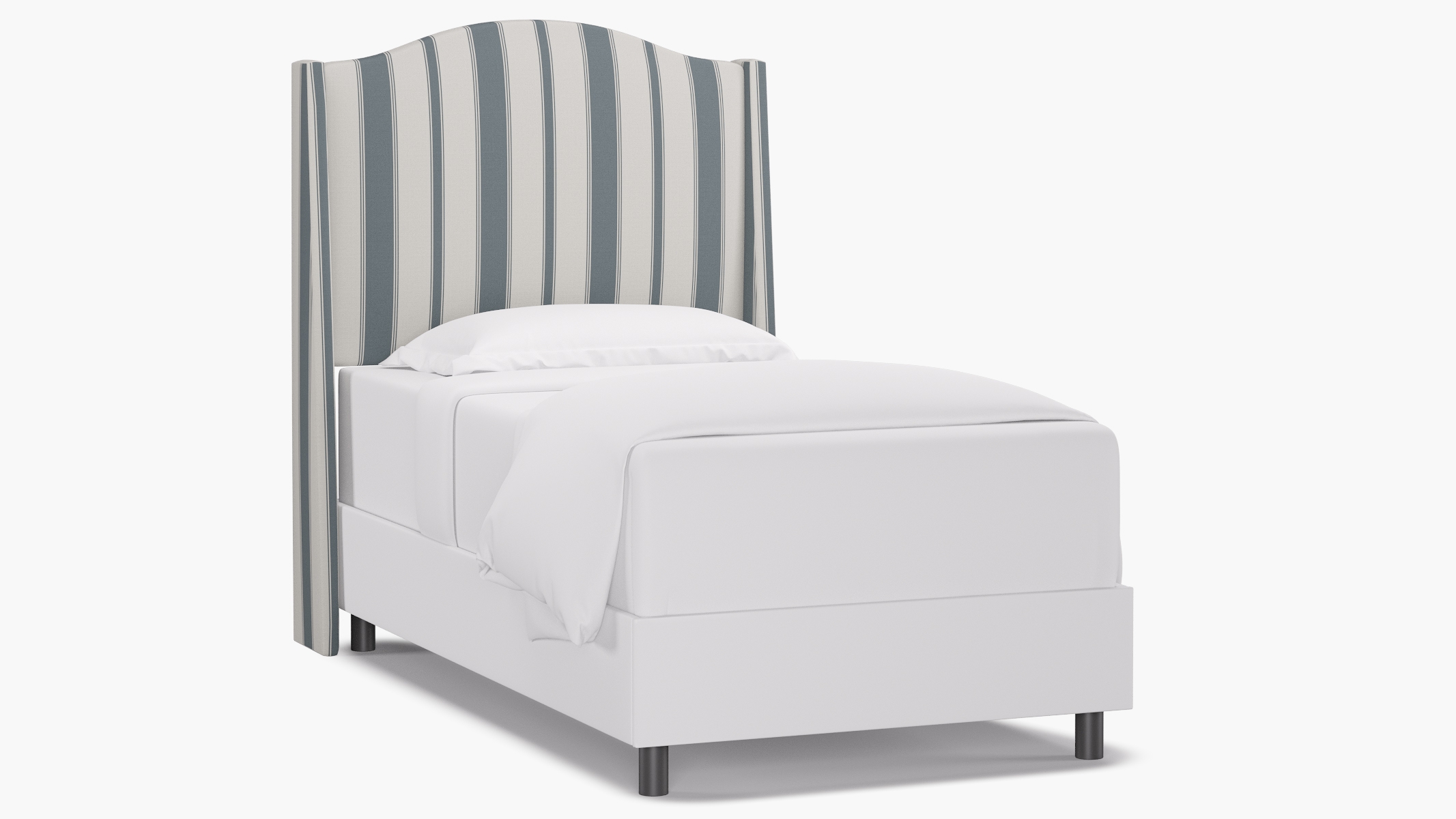 Classic Wingback Headboard, French Blue Clarence Stripe, Twin - Image 0