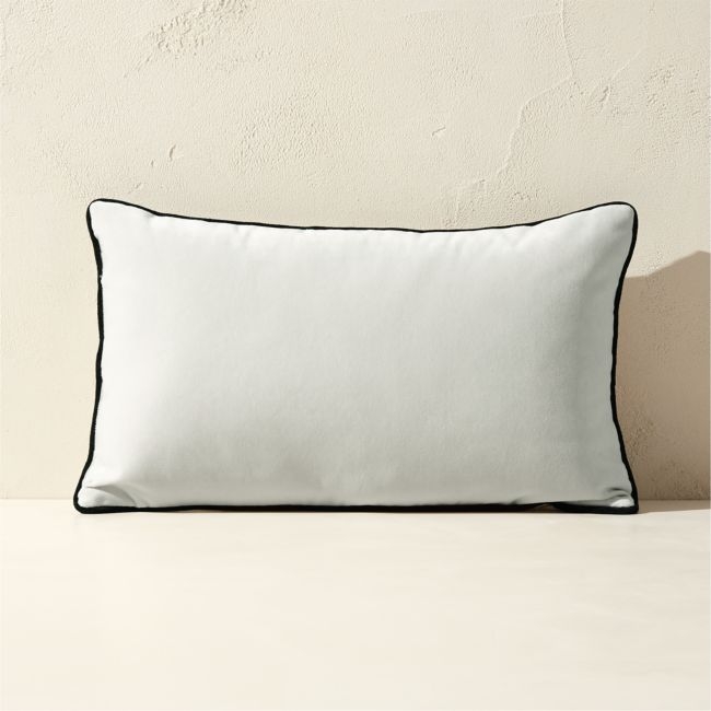 Bronte White Velvet Outdoor Throw Pillow 20"x12" - Image 0