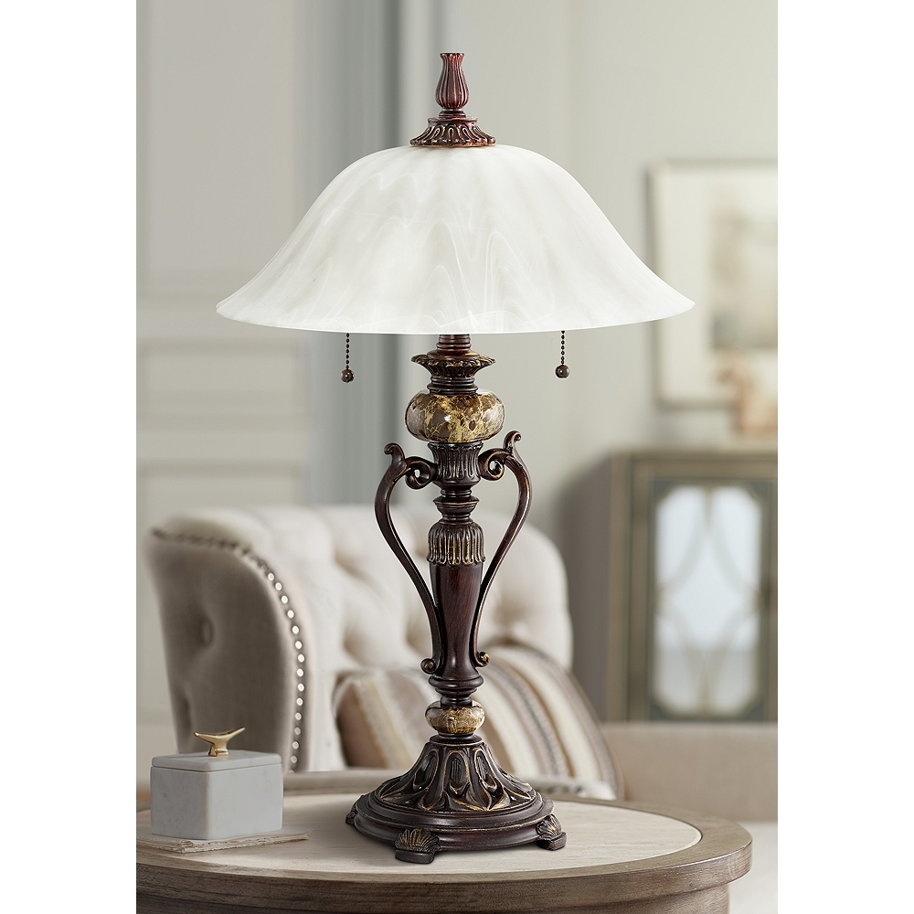 Kathy Ireland Amor 26" Bronze and Glass Accent Lamp with Dimmer - Image 0