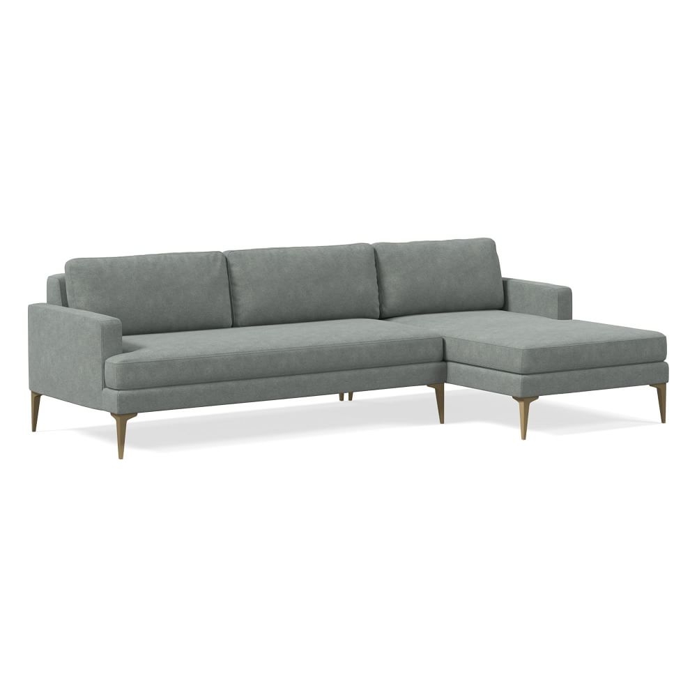 Andes 101" Right Multi Seat 2-Piece Chaise Sectional, Petite Depth, Distressed Velvet, Mineral Gray, BB - Image 0