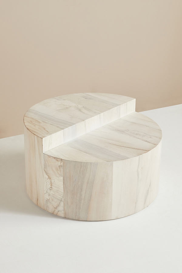 Split-Level Swirled Drum Coffee Table By Taracea in White - Image 0