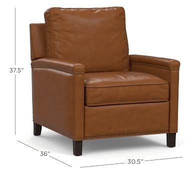 Tyler Square Arm Leather Power Tech Recliner with Bronze Nailheads, Down Blend Wrapped Cushions Churchfield Chocolate - Image 5