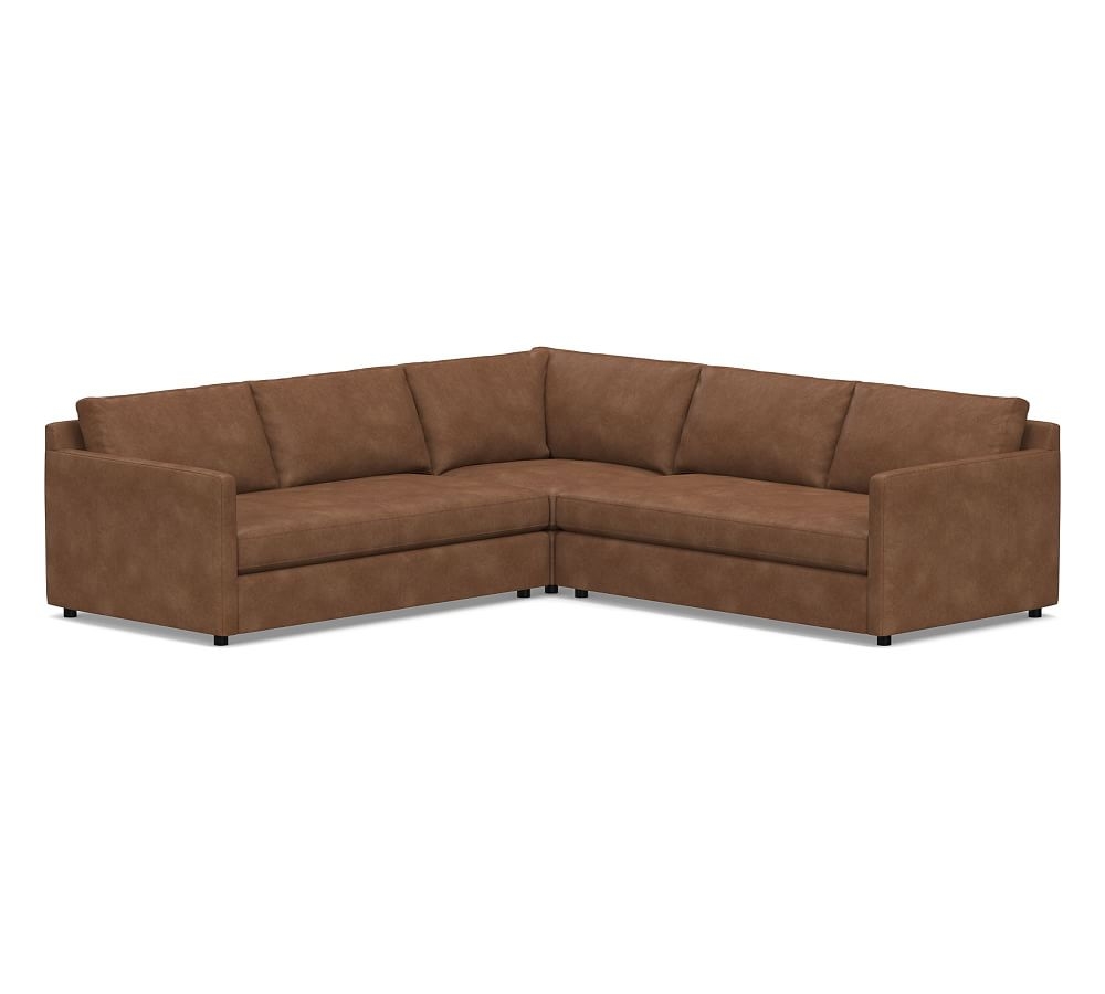 Pacifica Square Arm Leather 3-Piece L-Shaped Corner Sectional, Polyester Wrapped Cushions, Statesville Toffee - Image 0