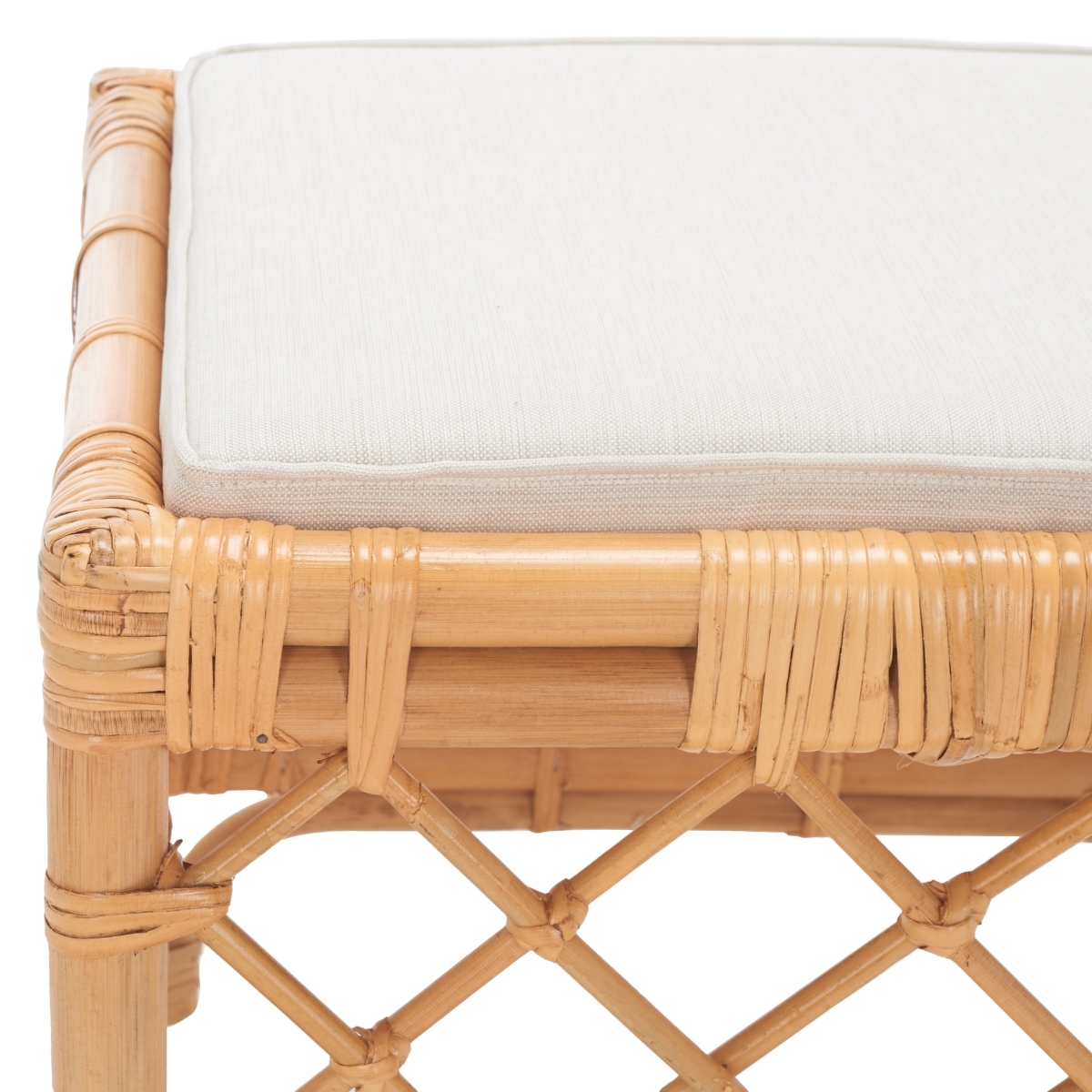 Larroux Rattan Ottoman W/ Cushion - Honey / White - Safavieh - Image 2