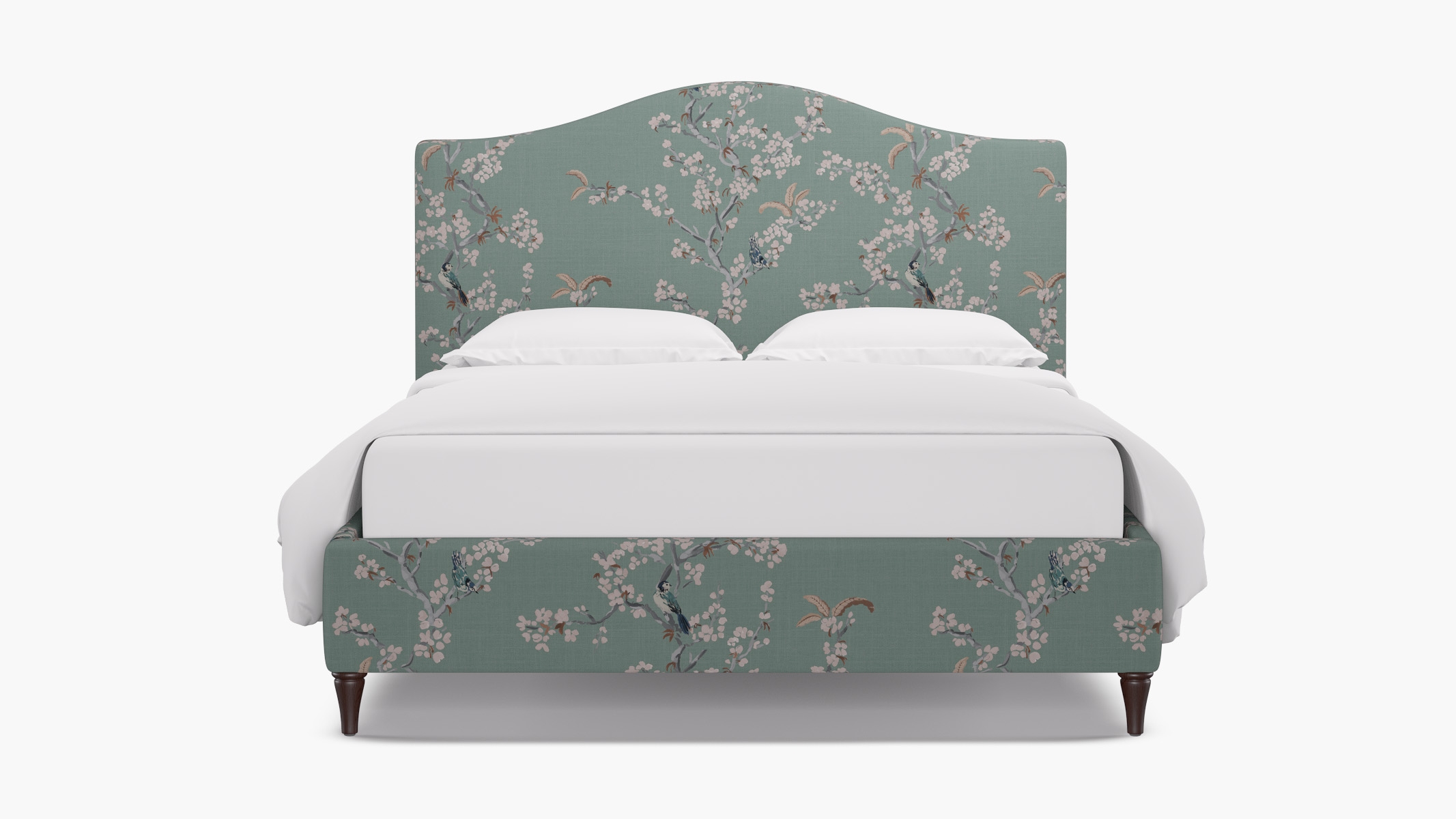 Camelback Bed, Mint Cherry Blossom, Espresso Decorative Tapered Leg, Twin - Image 0