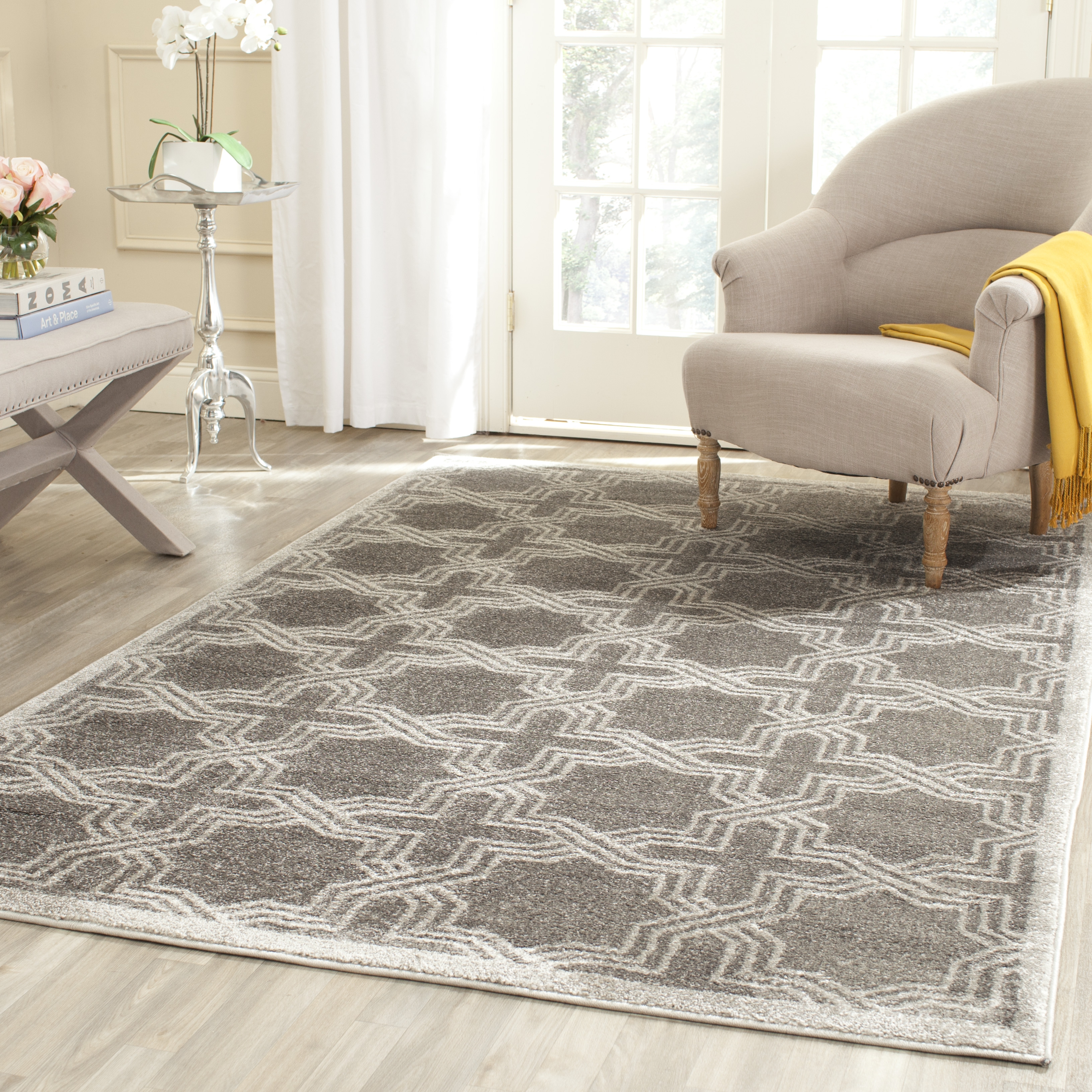 Arlo Home Indoor/Outdoor Woven Area Rug, AMT413C, Grey/Light Grey,  4' X 6' - Image 1