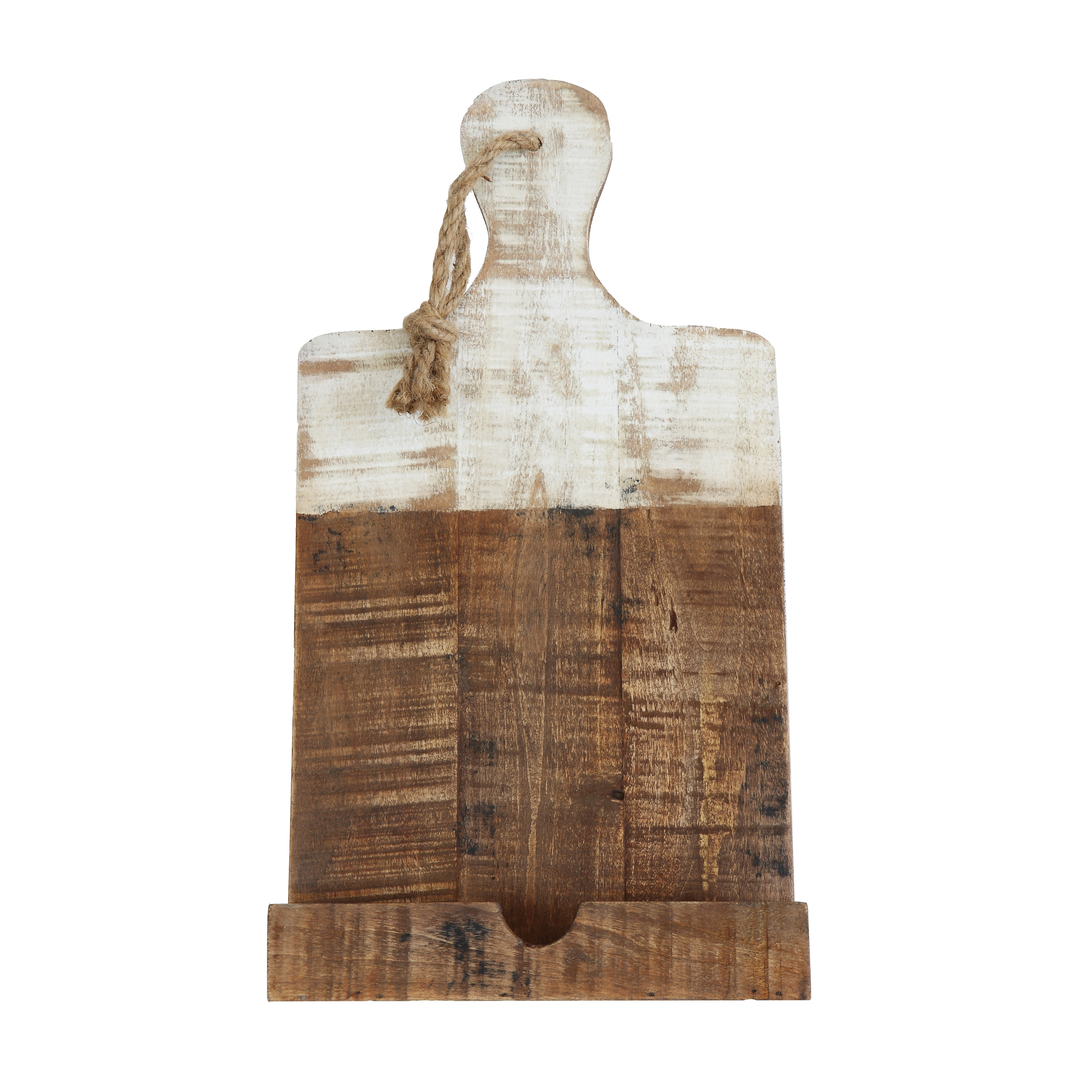 Distressed White Dipped Wood Tablet Holder - Image 0