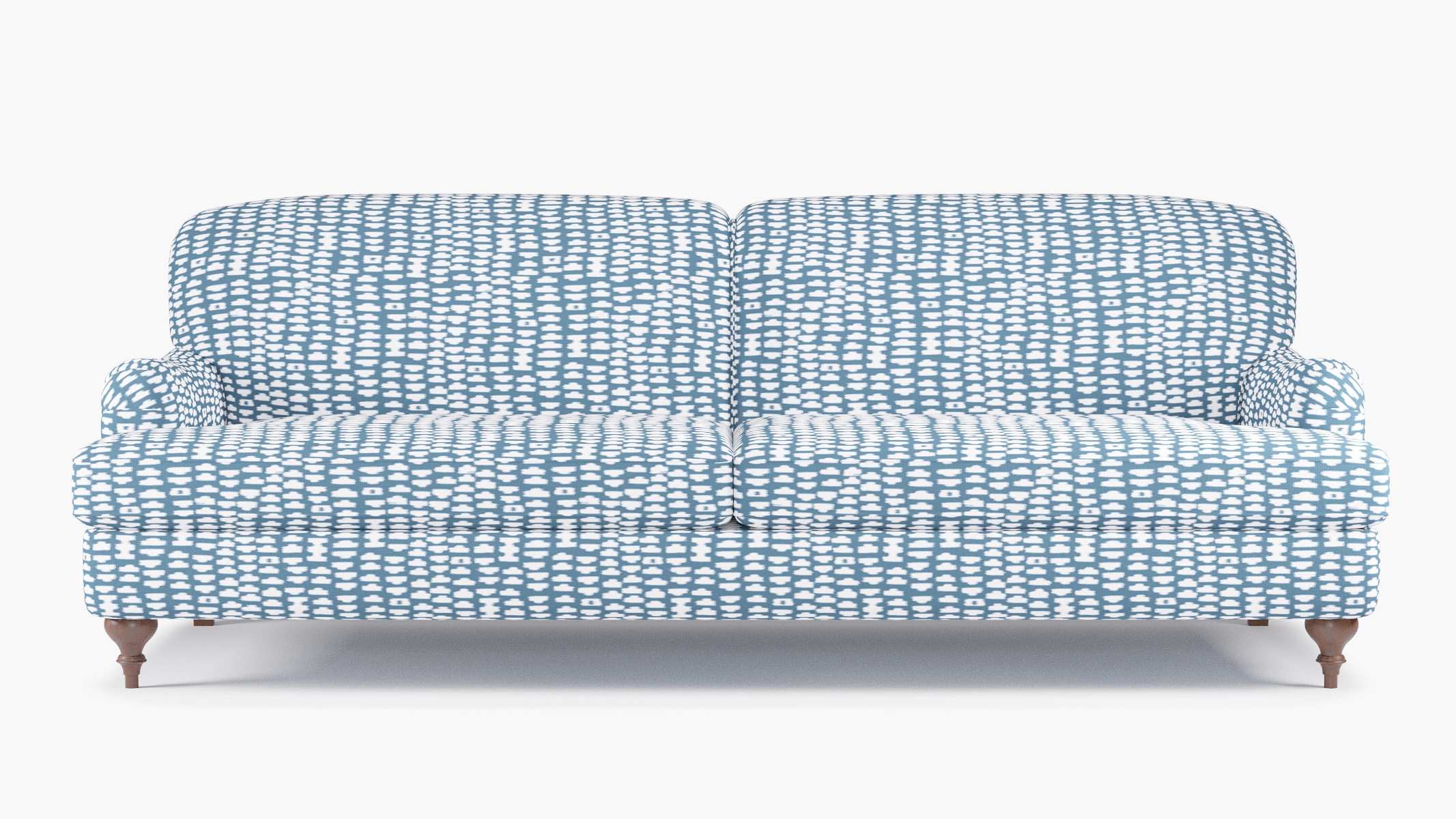 English Roll Arm Sofa, Dusty Blue Odalisque, Walnut Turned Wood Leg - Image 0