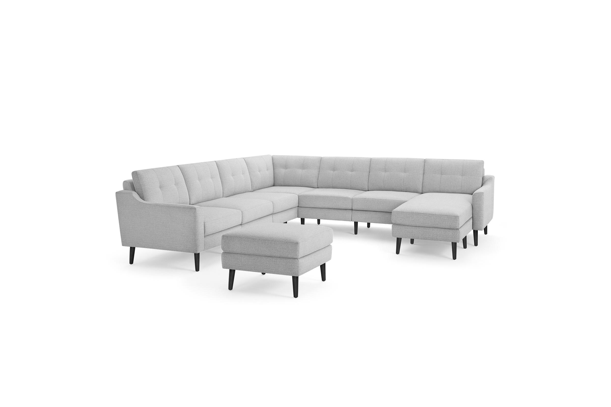 Nomad 7-Seat Corner Sectional with Chaise and Ottoman - Crushed Gravel - Performance Chenille / Ebony - Wood / Slope - Image 0