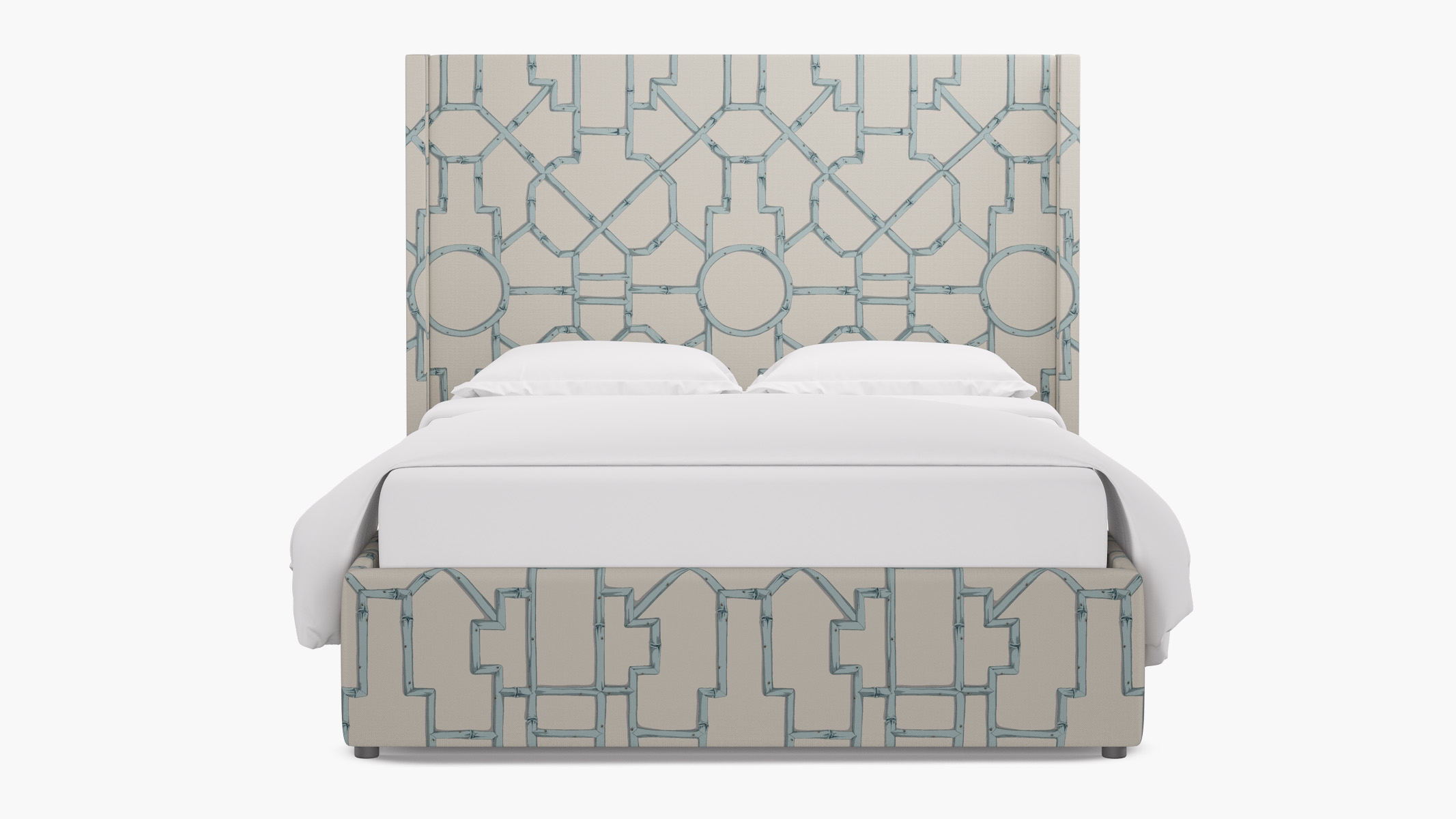 Modern Wingback Bed, Blue Baldwin Bamboo, Twin - Image 0