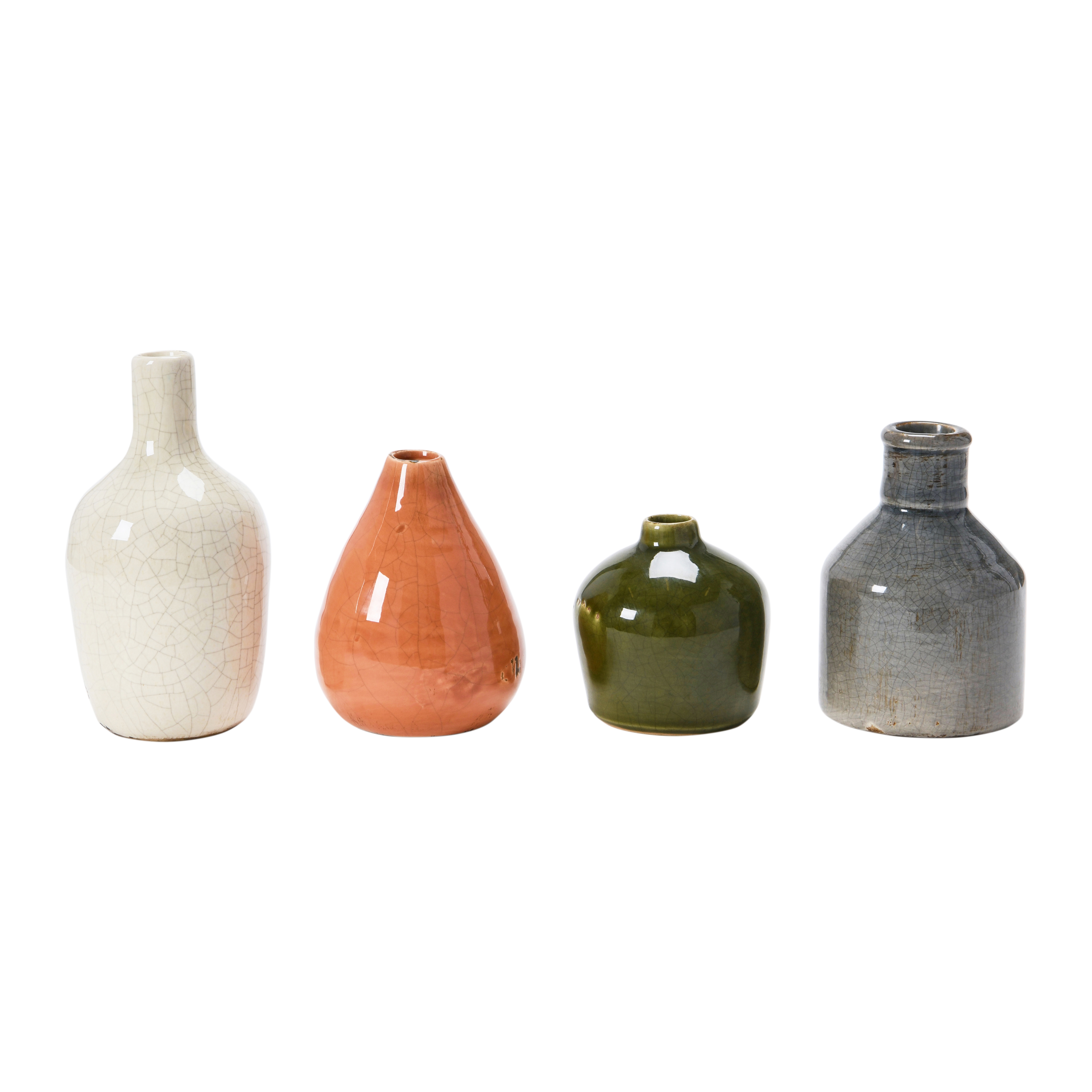Stoneware Bud Vases in Crackle Glaze, Olive/Terracotta Tones, Set of 4 - Image 0