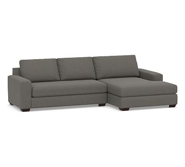 Big Sur Square Arm Upholstered Left Arm Loveseat with Double Chaise Sectional and Bench Cushion, Down Blend Wrapped Cushions, Chenille Basketweave Charcoal - Image 0