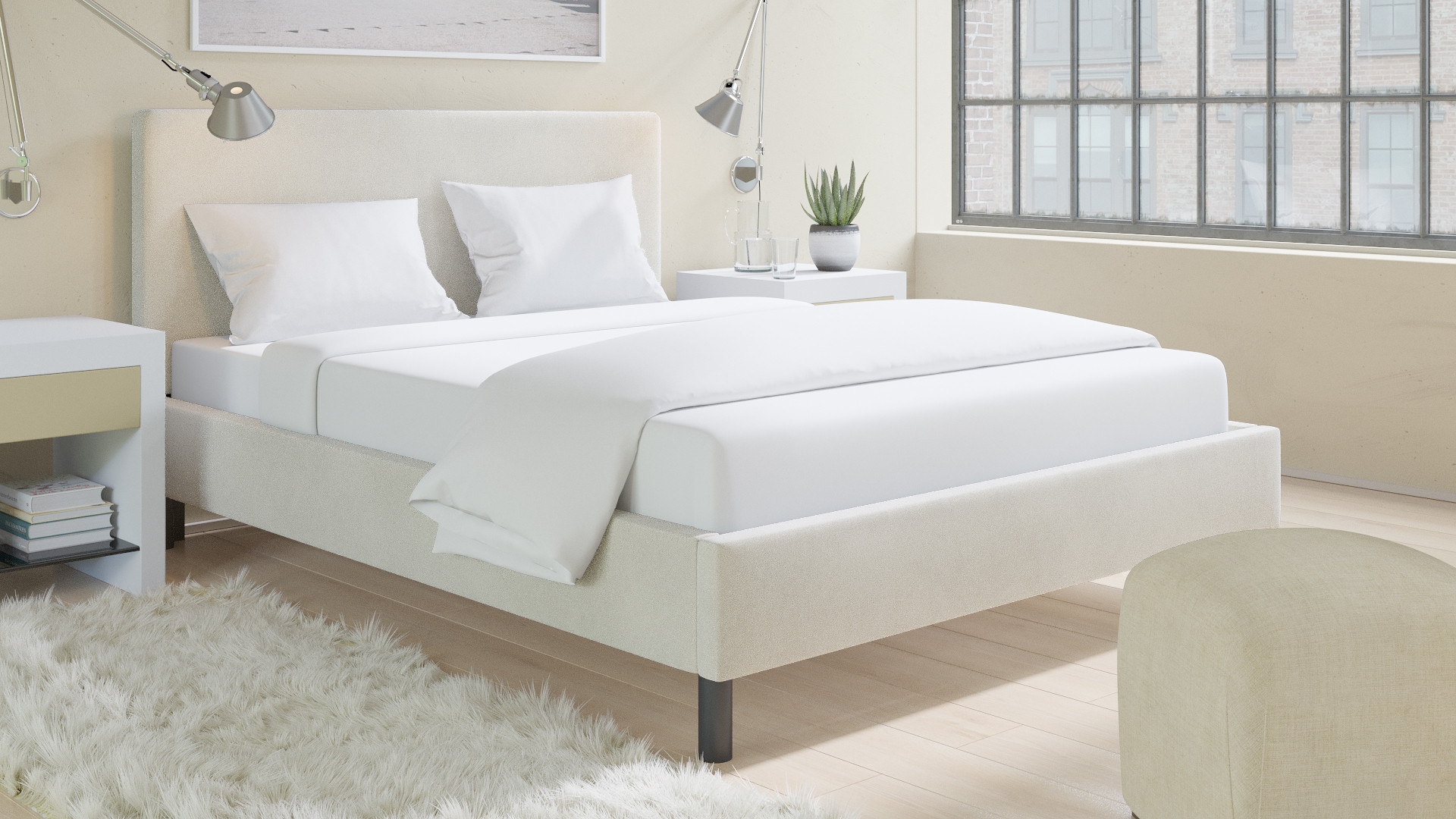 Tailored Platform Bed, White Classic Velvet, Queen - Image 2