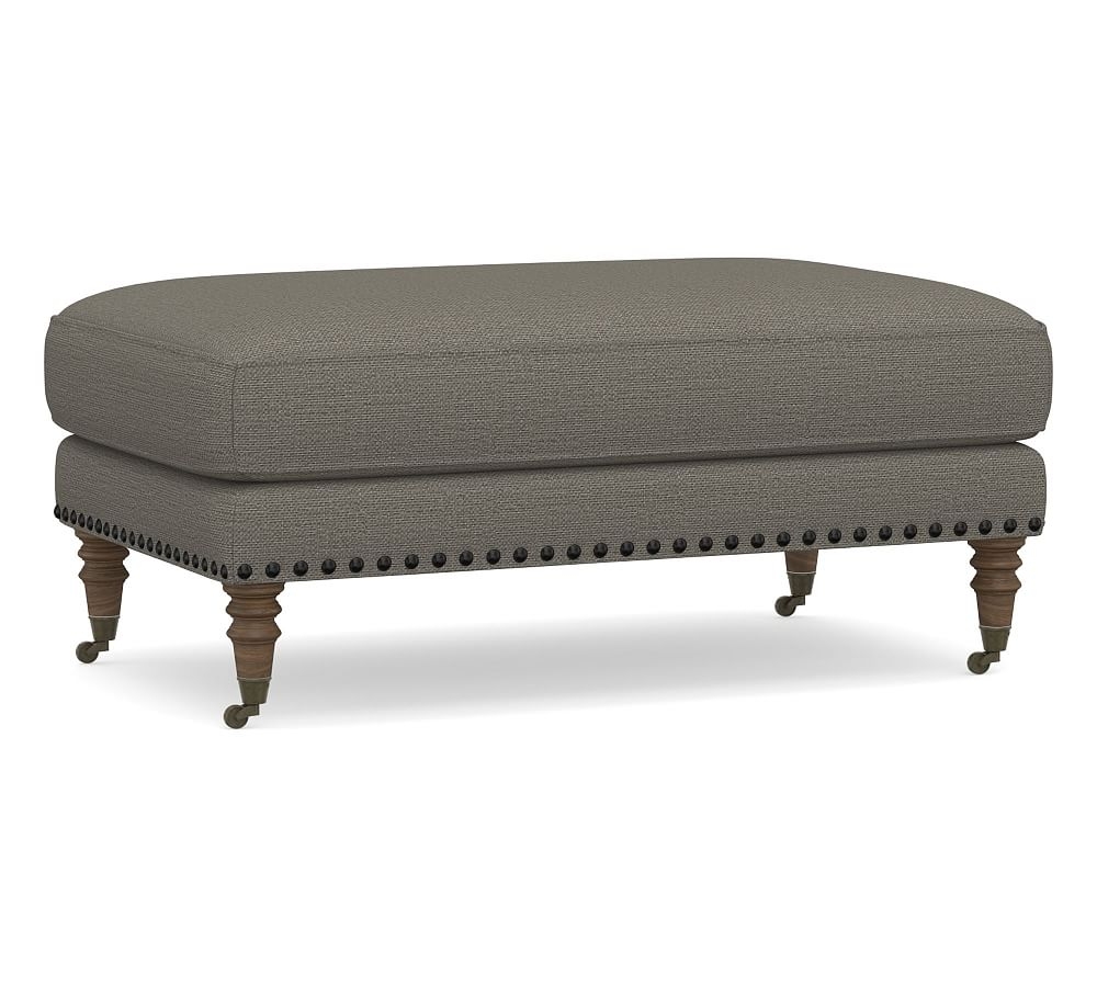 Tallulah Upholstered Ottoman, Polyester Wrapped Cushions, Chunky Basketweave Metal - Image 0