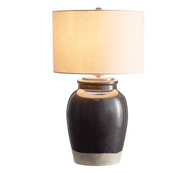 Miller Small 25.5" Table Lamp, Black Base with Medium Textured Straight Sided Shade, Sand - Image 1