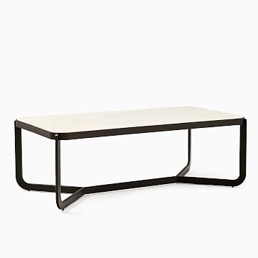 Mina Collection White Marble and Antique Bronze 48 Inch Rectangle Coffee Table - Image 3