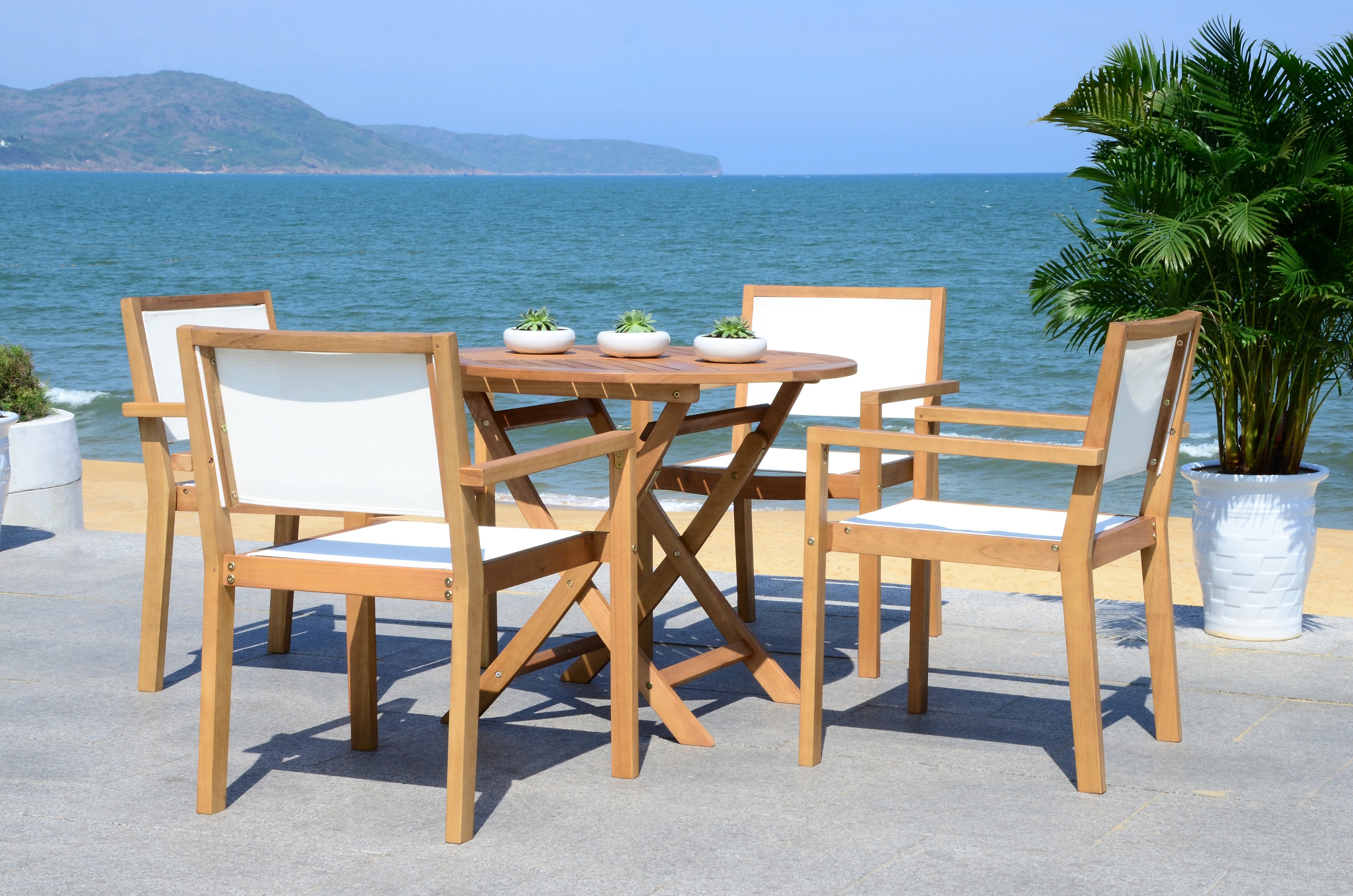 Chante 35.4-Inch Dia Round Table 5 Piece Dining Set - Natural - Safavieh - Image 5