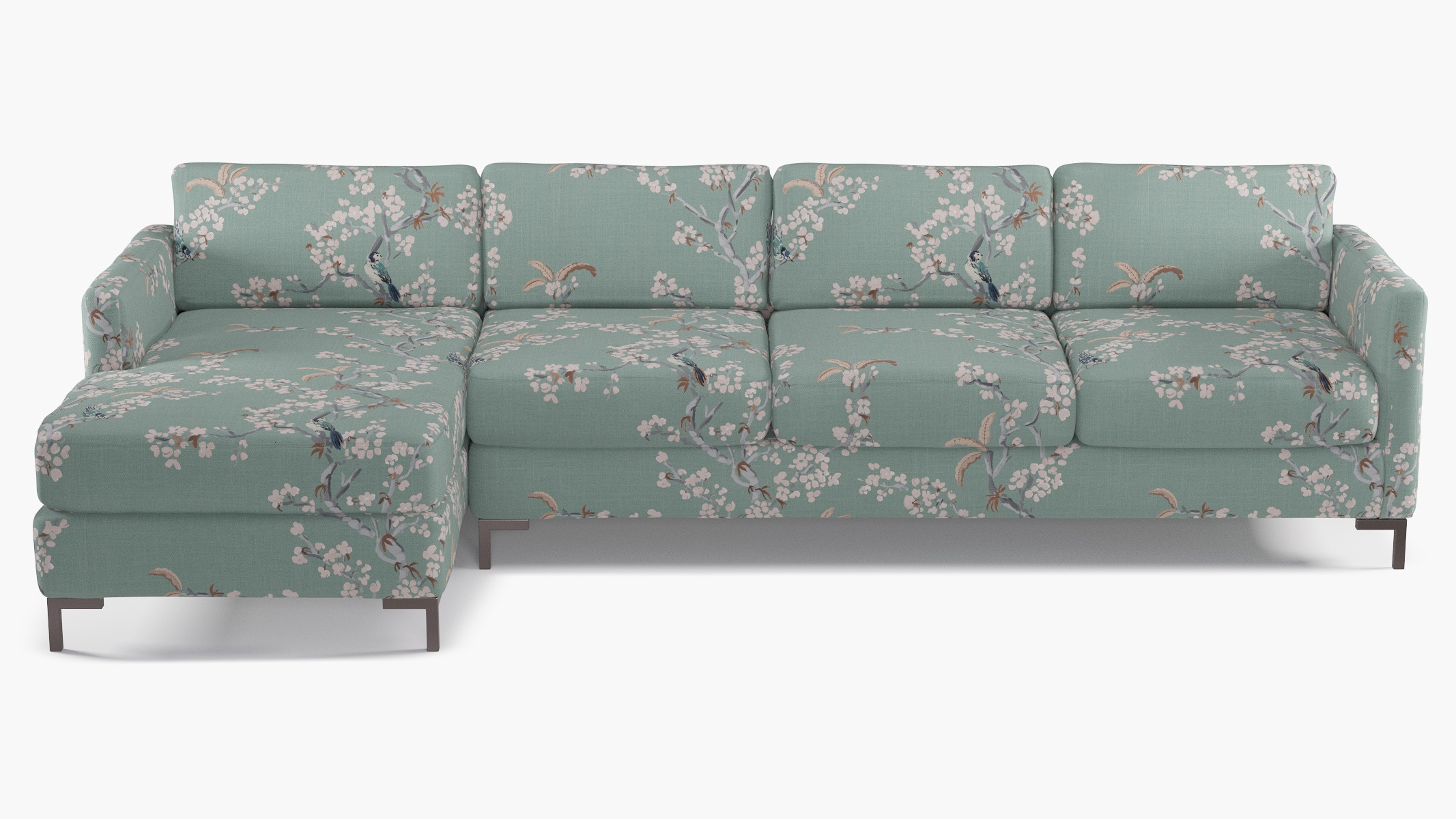 Modern Sectional, Left Facing, Mint Cherry Blossom, Bronze L Leg - Image 0