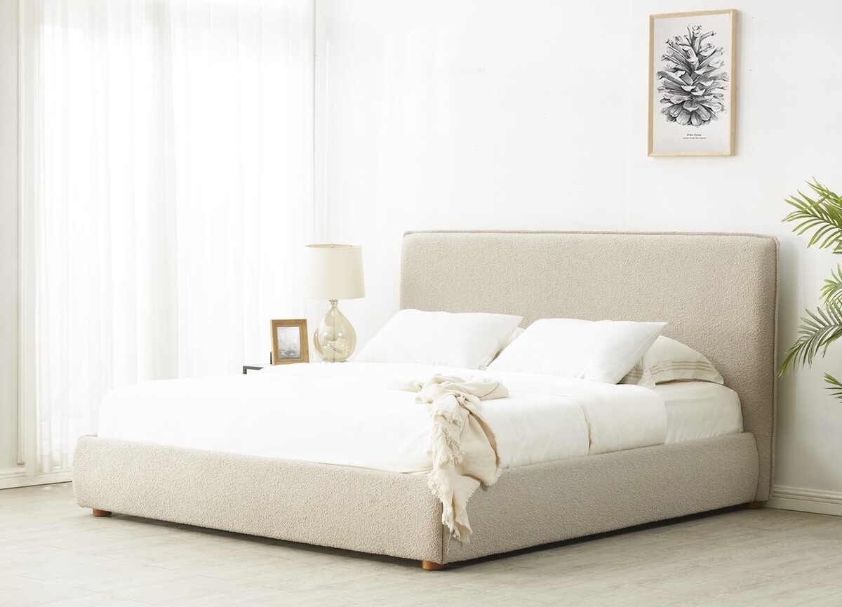 Callahan Boucle Bed - Oatmeal / Walnut - Image 1