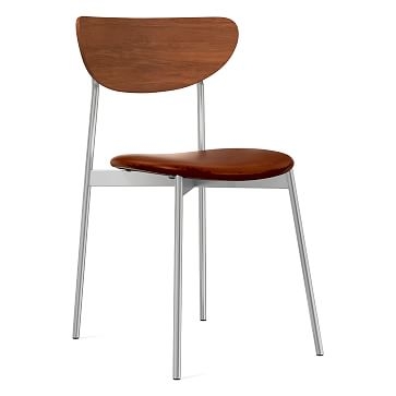 Modern Petal Wood Upholstered Dining Chair, Saddle Leather, Nut, Chrome - Image 0