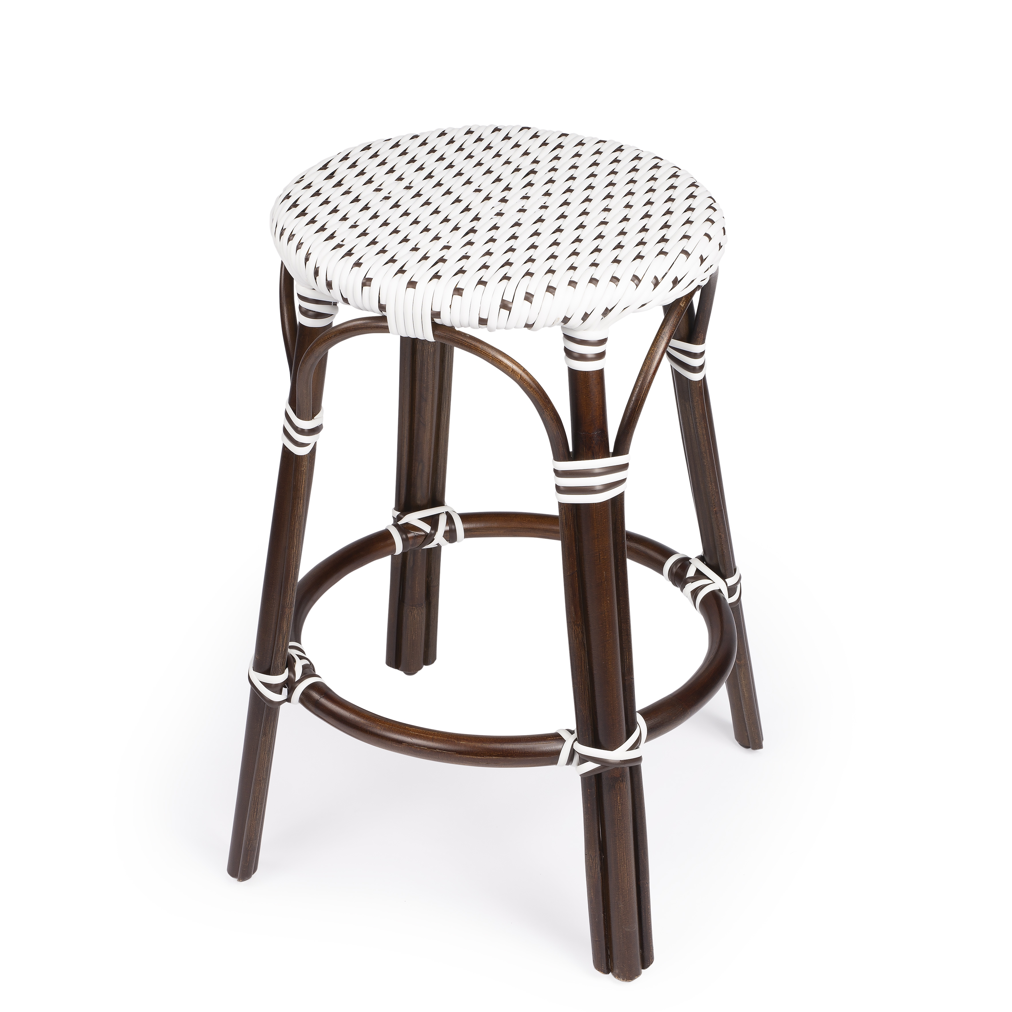 Tobias White/Brown Dot / Dark Brown Rattan Frame Counter Stool - Image 0
