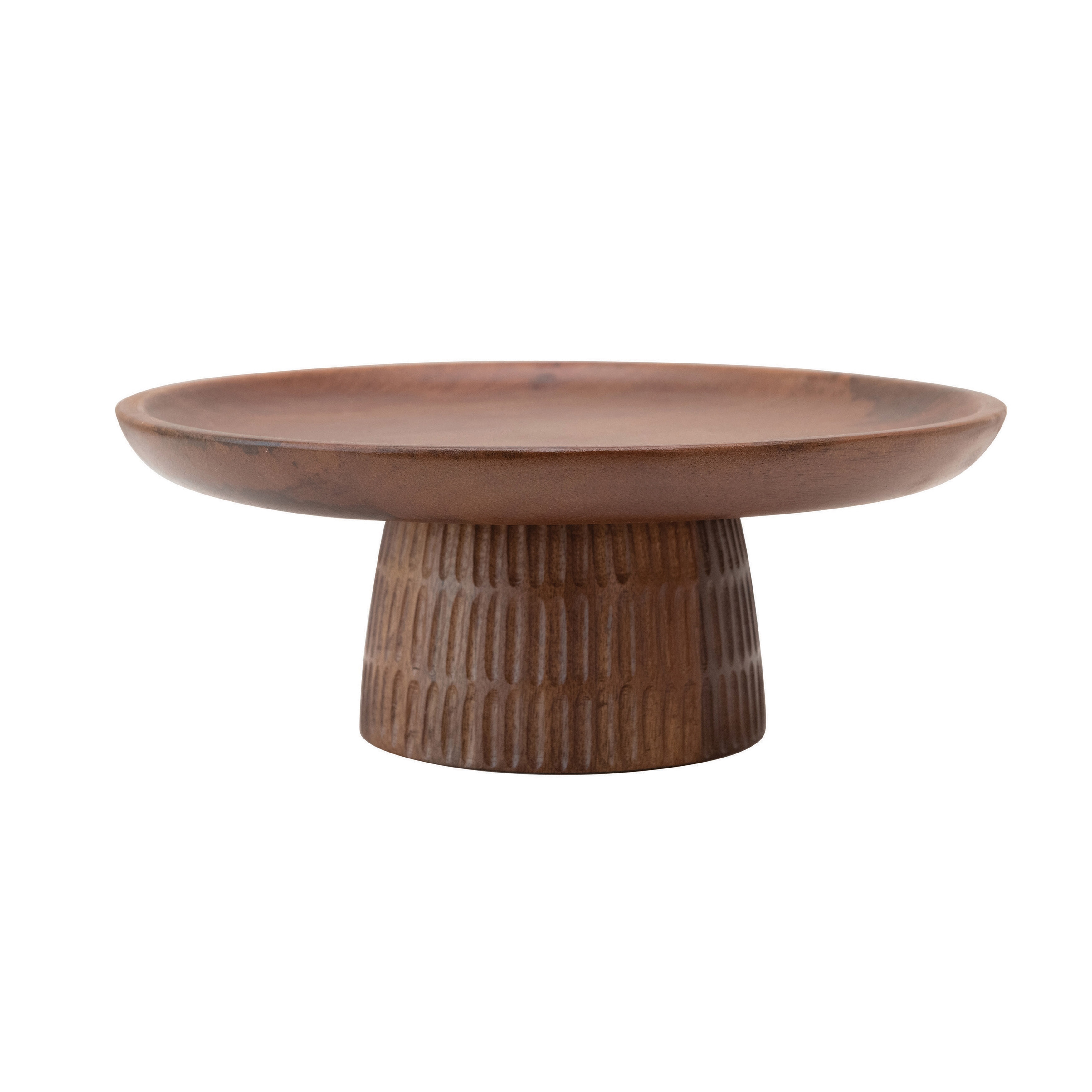 Hand-Carved Mango Wood Cake Stand, Walnut Finish (Each One Will Vary) - Image 0