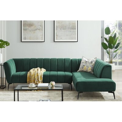 Haakenson 107.48" Velvet Right Hand Facing Sofa & Chaise Sectional - Image 0