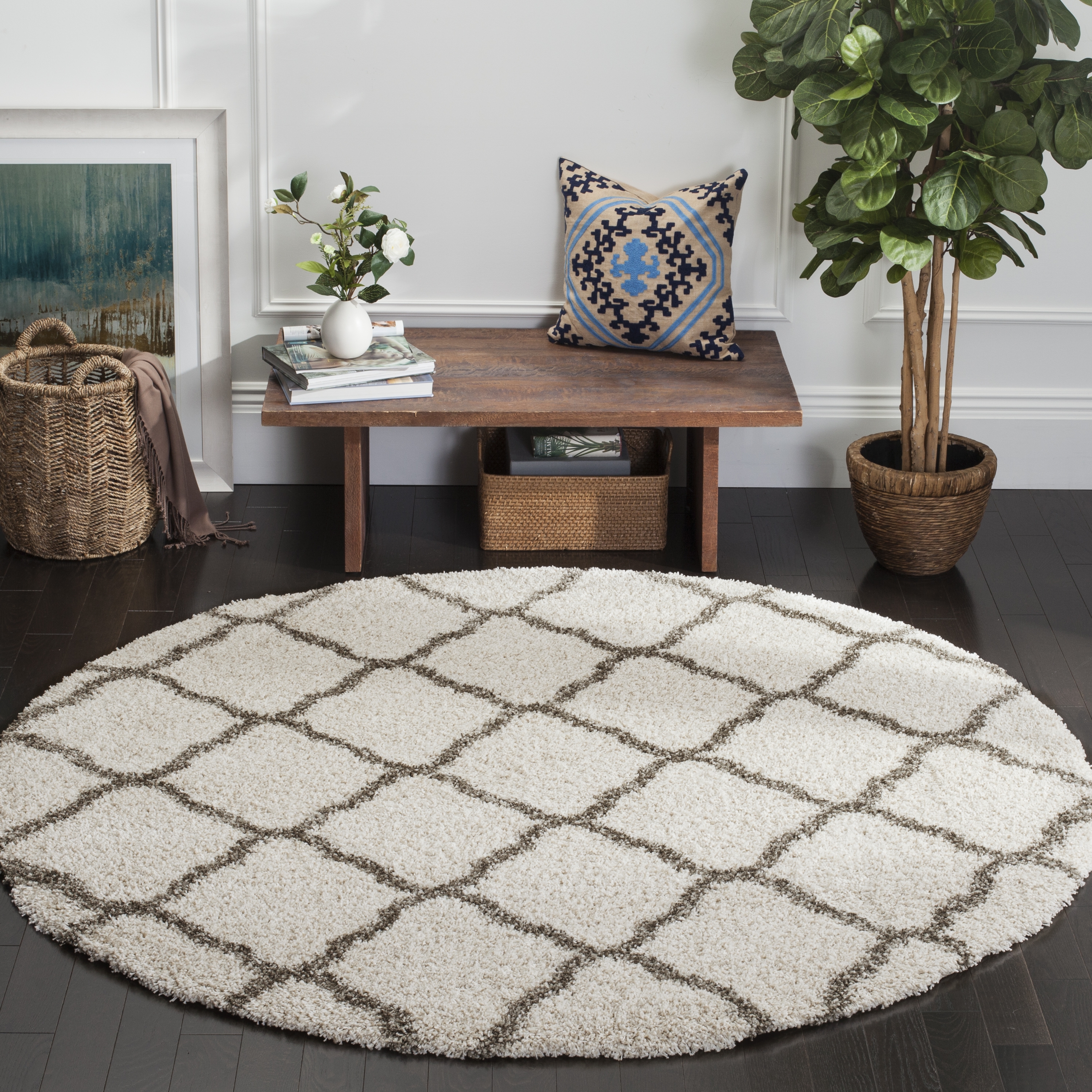 Arlo Home Woven Area Rug, SGH283A, Ivory/Grey,  7' X 7' Round - Image 1