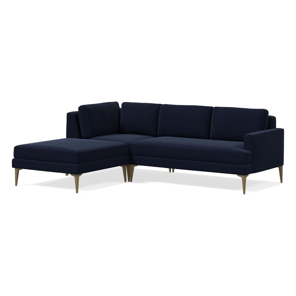 Andes 90" Left Multi Seat 3-Piece Ottoman Sectional, Petite Depth, Distressed Velvet, Ink Blue, BB - Image 0