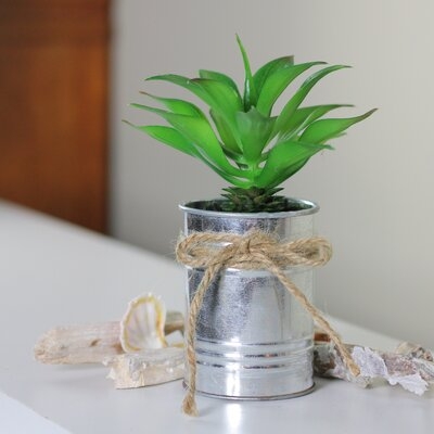 7" Green And Silver Colored Tropical Artificial Foliage In Tin Planter - Image 0