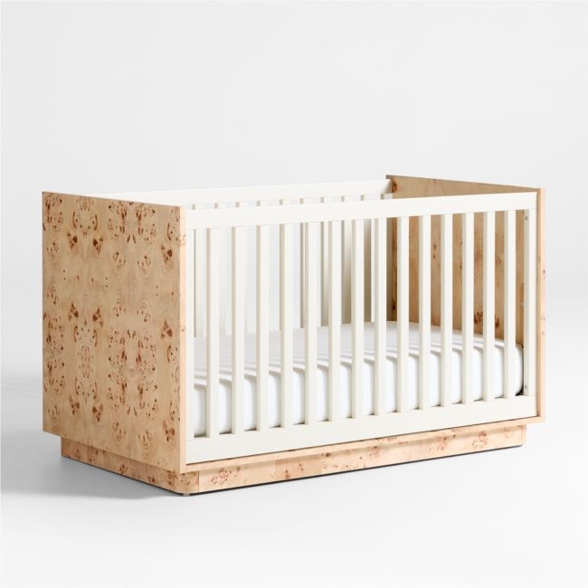 Calli Burlwood and Linen White Convertible Baby Crib with Toddler Bed Rail - Image 0