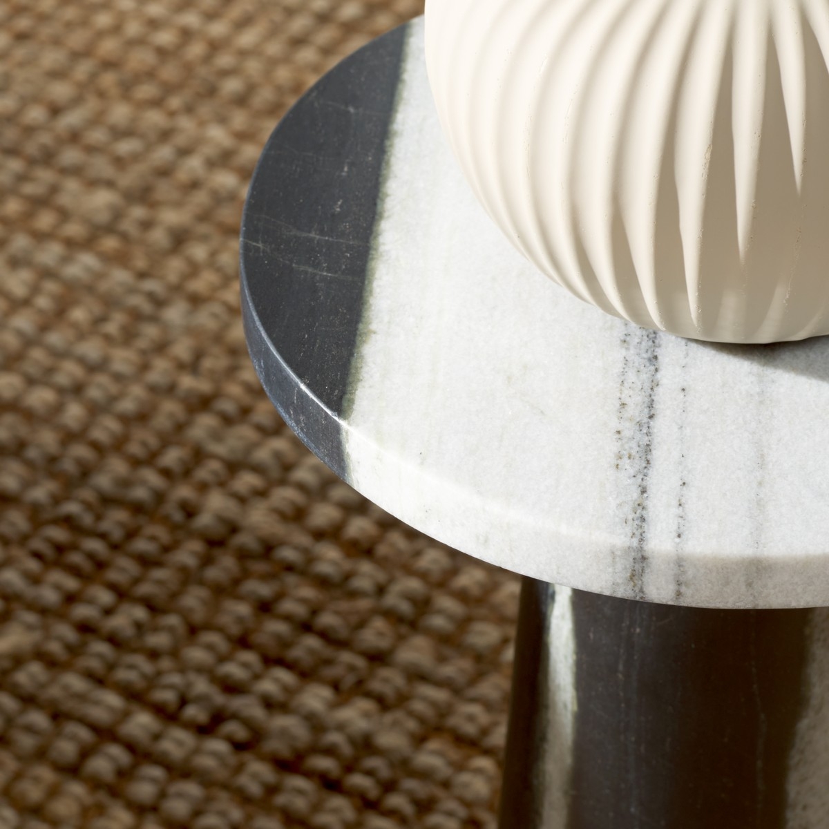 Valentia Round Marble Accent Table - White/Black - Image 2