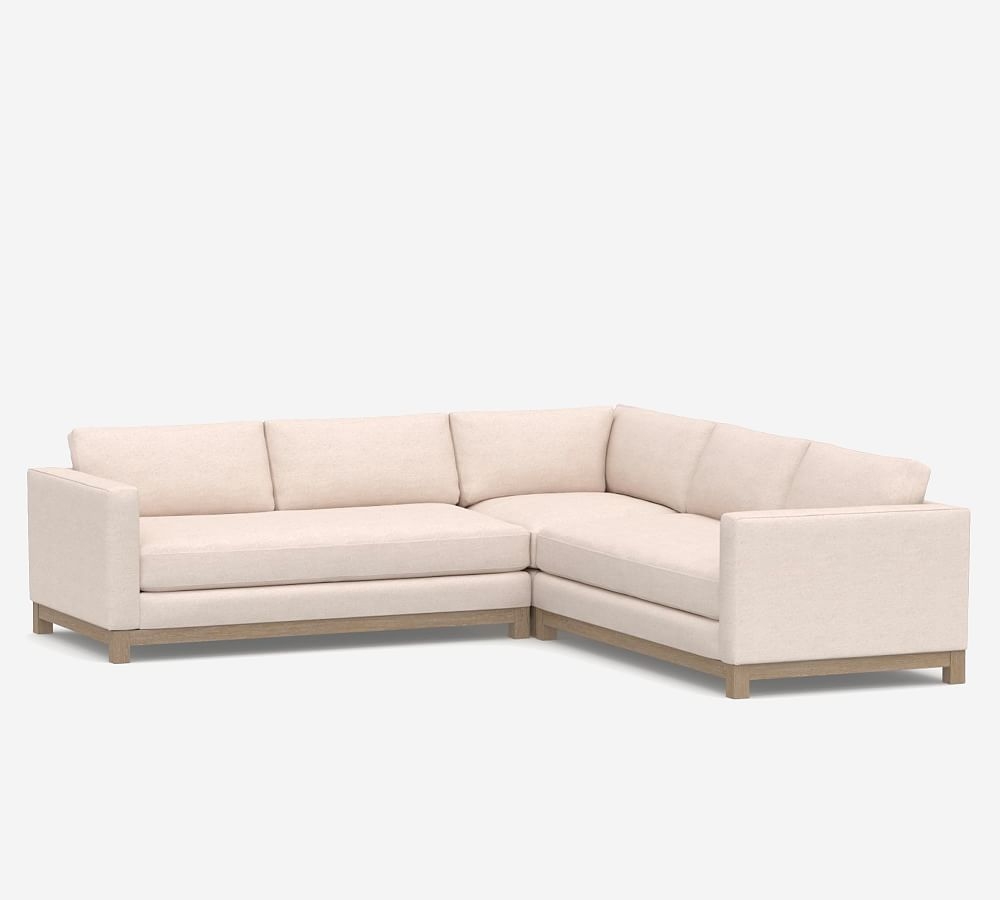 Jake Upholstered 3-Piece L-Shaped Sectional with Wood Legs, Polyester Wrapped Cushions, Jumbo Basketweave Pebble - Image 0