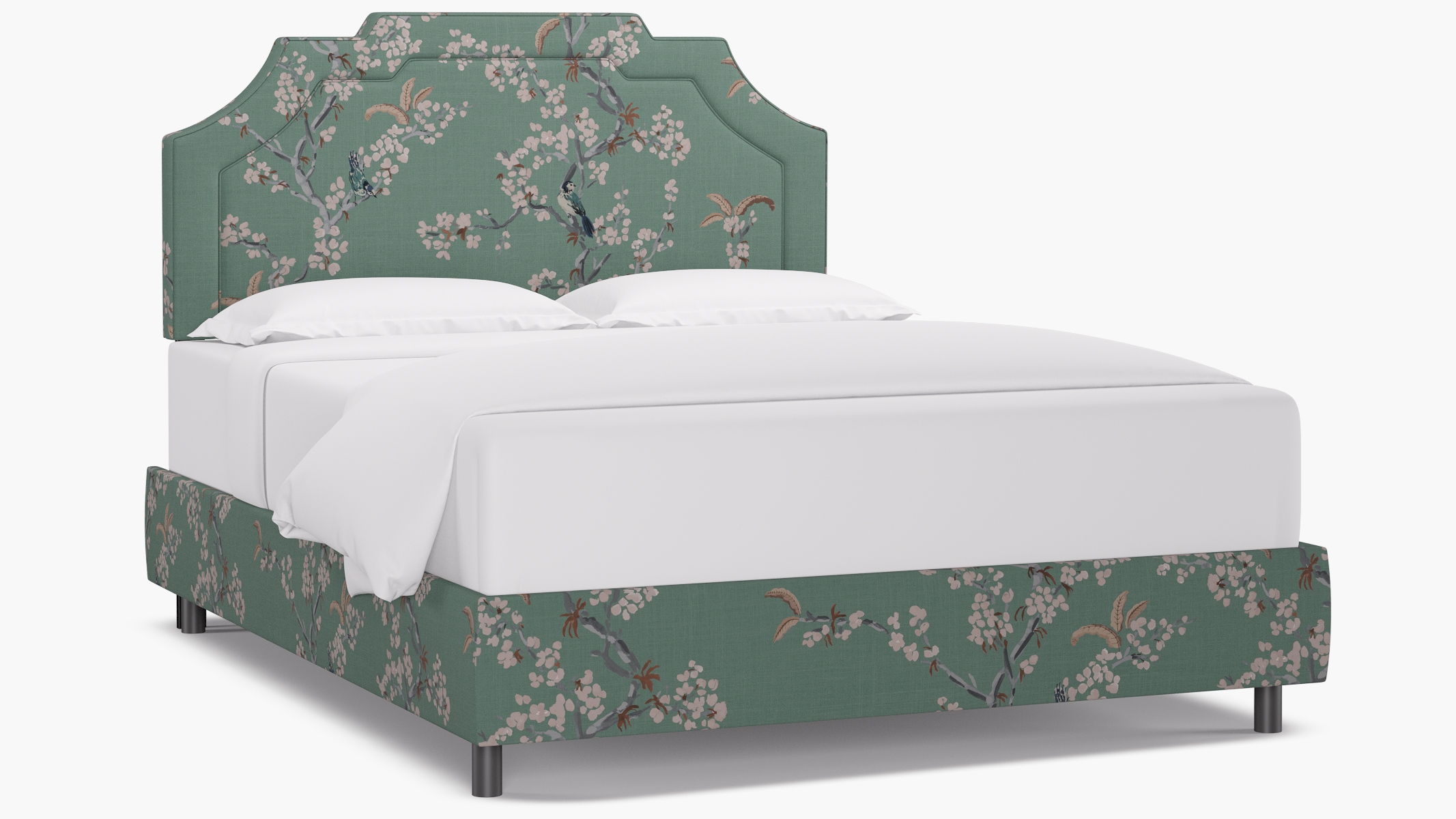 Art Deco Bed, Mint Cherry Blossom, Queen - Image 0