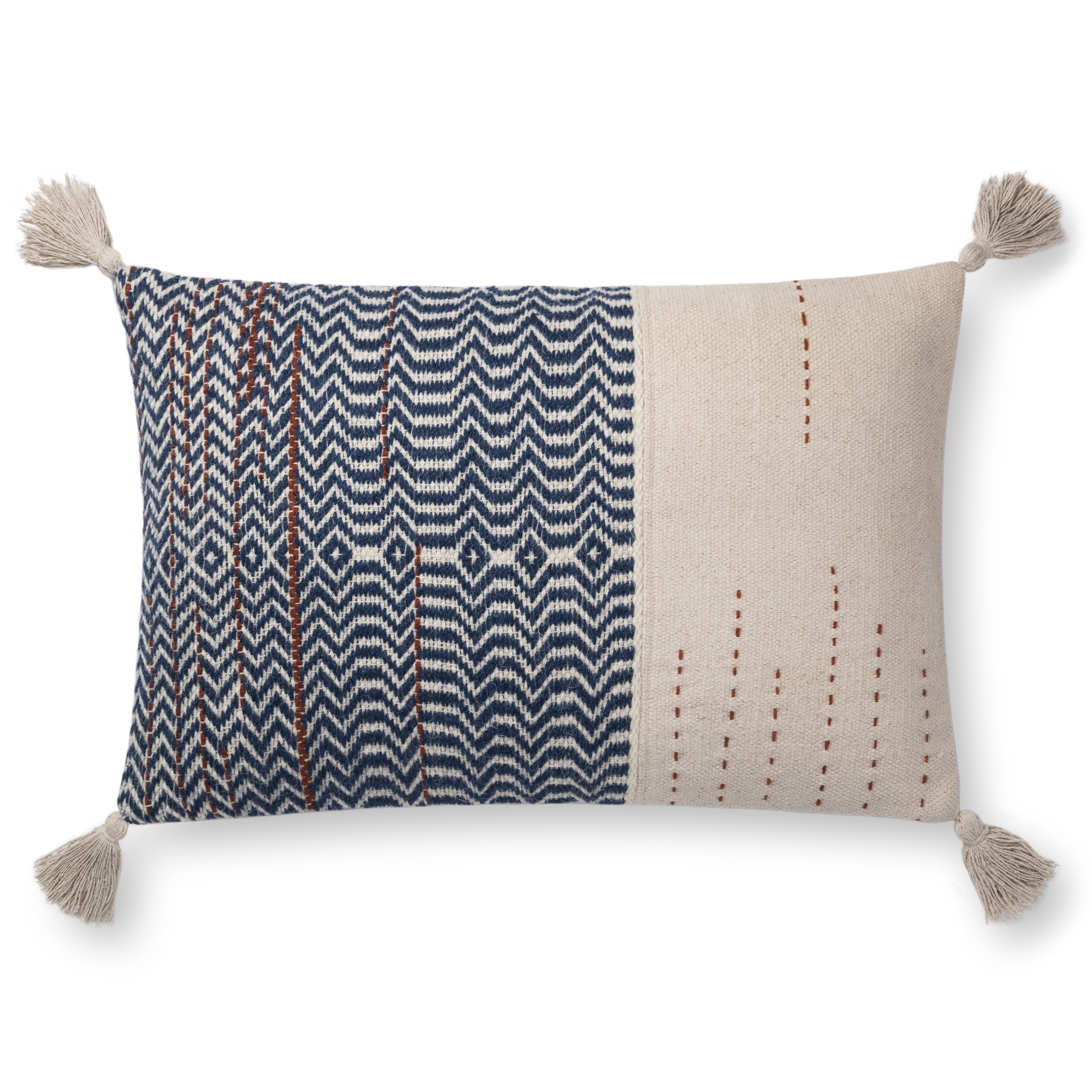 Magnolia Home by Joanna Gaines PILLOWS P1086 IVORY / INDIGO 16" x 26" Cover Only - Image 1