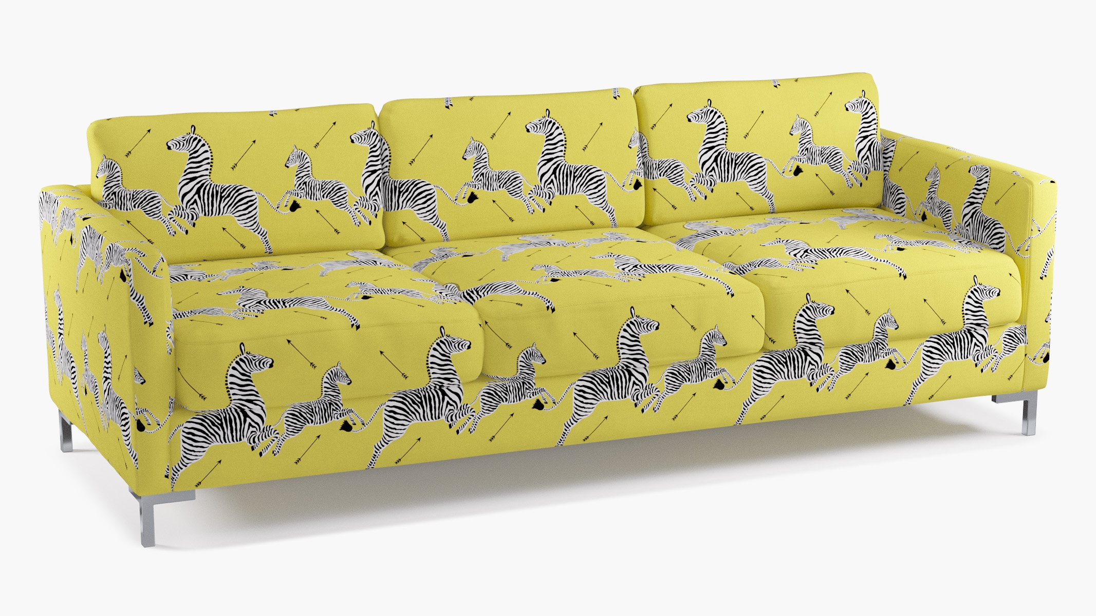 Modern Sofa, Yellow Zebra, Chrome L Leg - Image 1