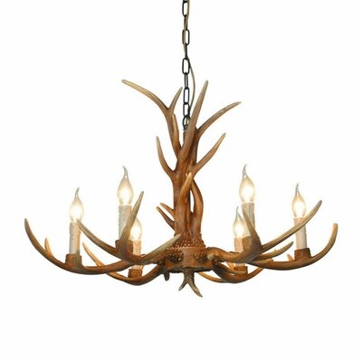 6 Lights Deer Horn Antler Resin Pendant Light Chandelier Hanging Lamp Fixture For Dinning Room Bed Room - Image 0