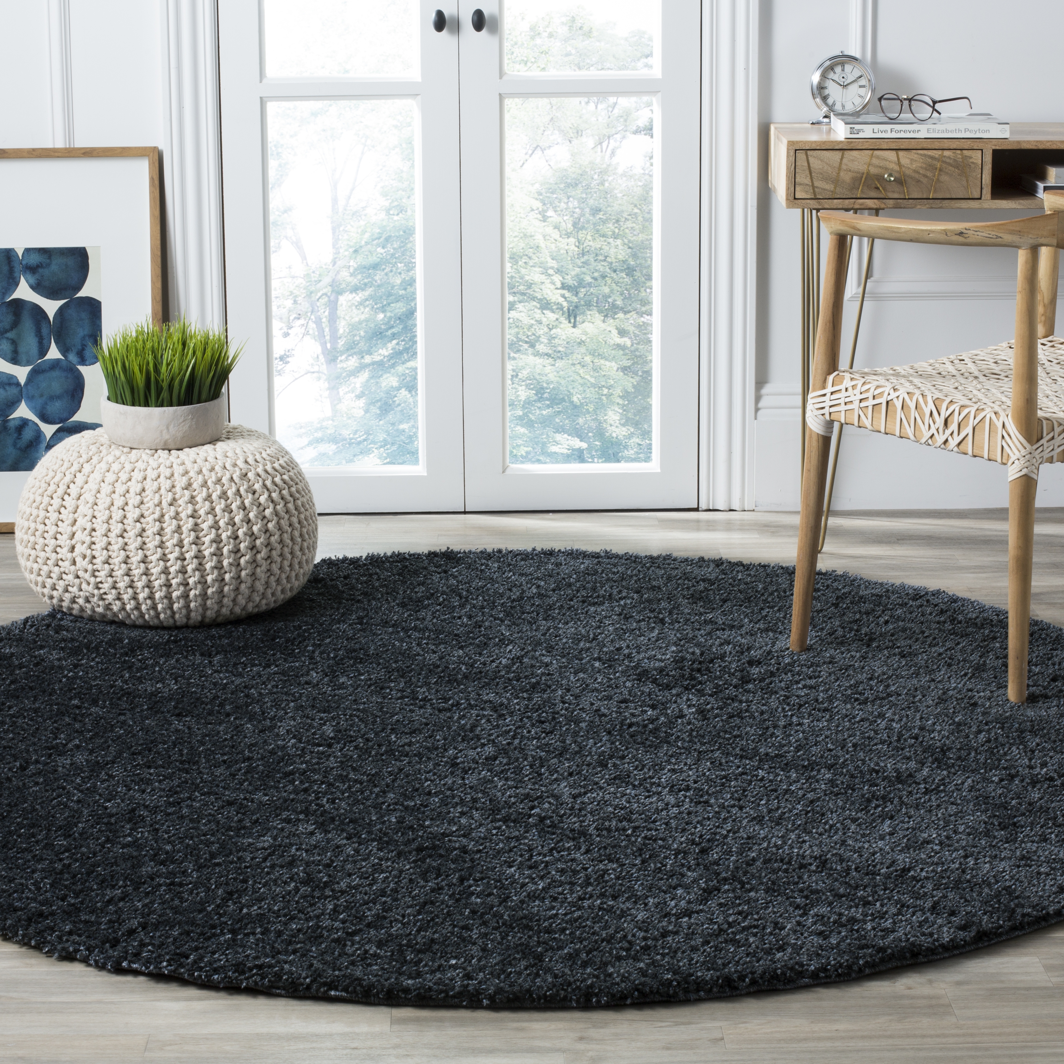 Arlo Home Woven Area Rug, ASG820R, Blue,  6' 7" X 6' 7" Round - Image 1