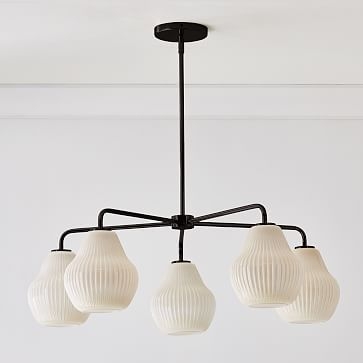 Sculptural 5 Light Chandelier Antique Brass Champagne Ribbed (36") - Image 3