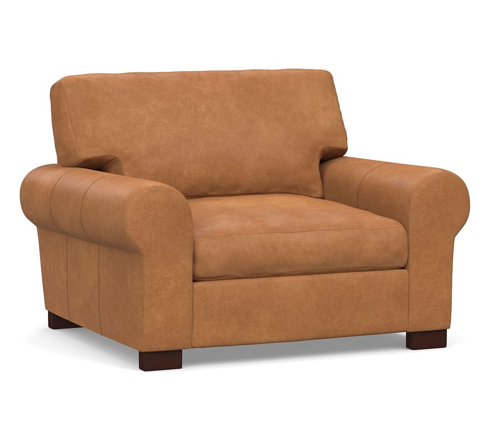 Turner Roll Arm Leather Grand Armchair 48", Down Blend Wrapped Cushions, Churchfield Camel - Image 0