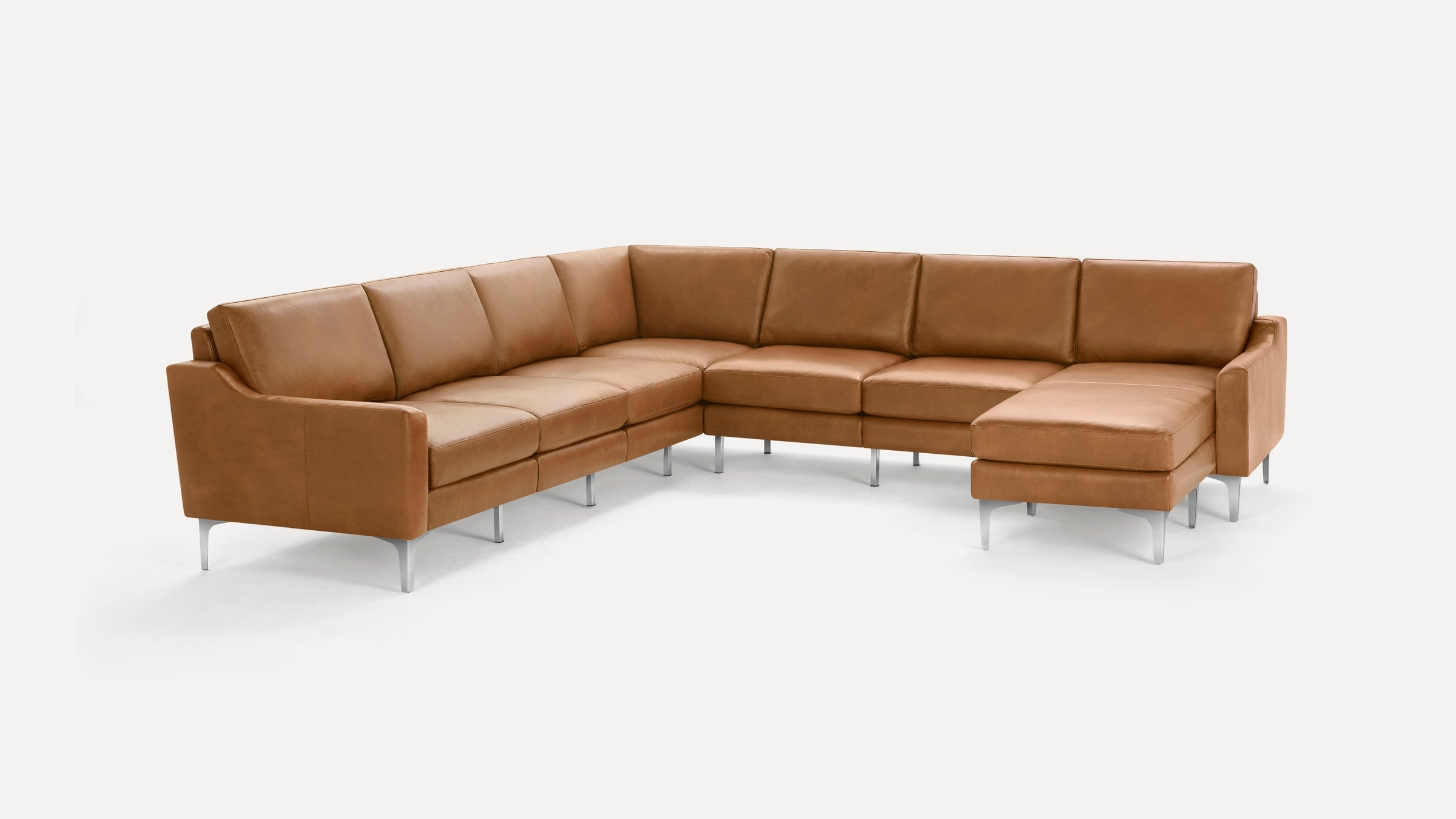 Nomad Leather 7-Seat Corner Sectional with Reversible Chaise - Camel - Top Grain Leather / Oak - Wood / Block - Image 9
