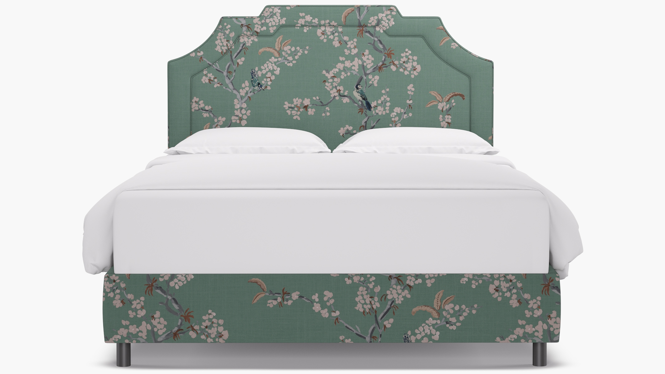 Art Deco Bed, Mint Cherry Blossom, Queen - Image 1