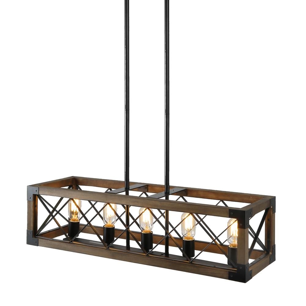 LNC Eliora 31.5 in. 5-Light Wood Island Chandelier with Painted Black Accents - Image 0